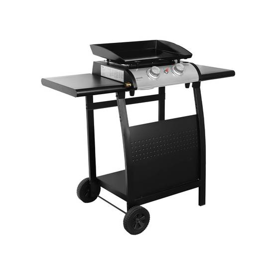 sweeek - Plancha au gaz 2 brûleurs sur chariot - Porthos - 5kW. plancha à gaz avec desserte . cuisine extérieure. plaque émaillée. inox. barbecue | sweeek - Image 2