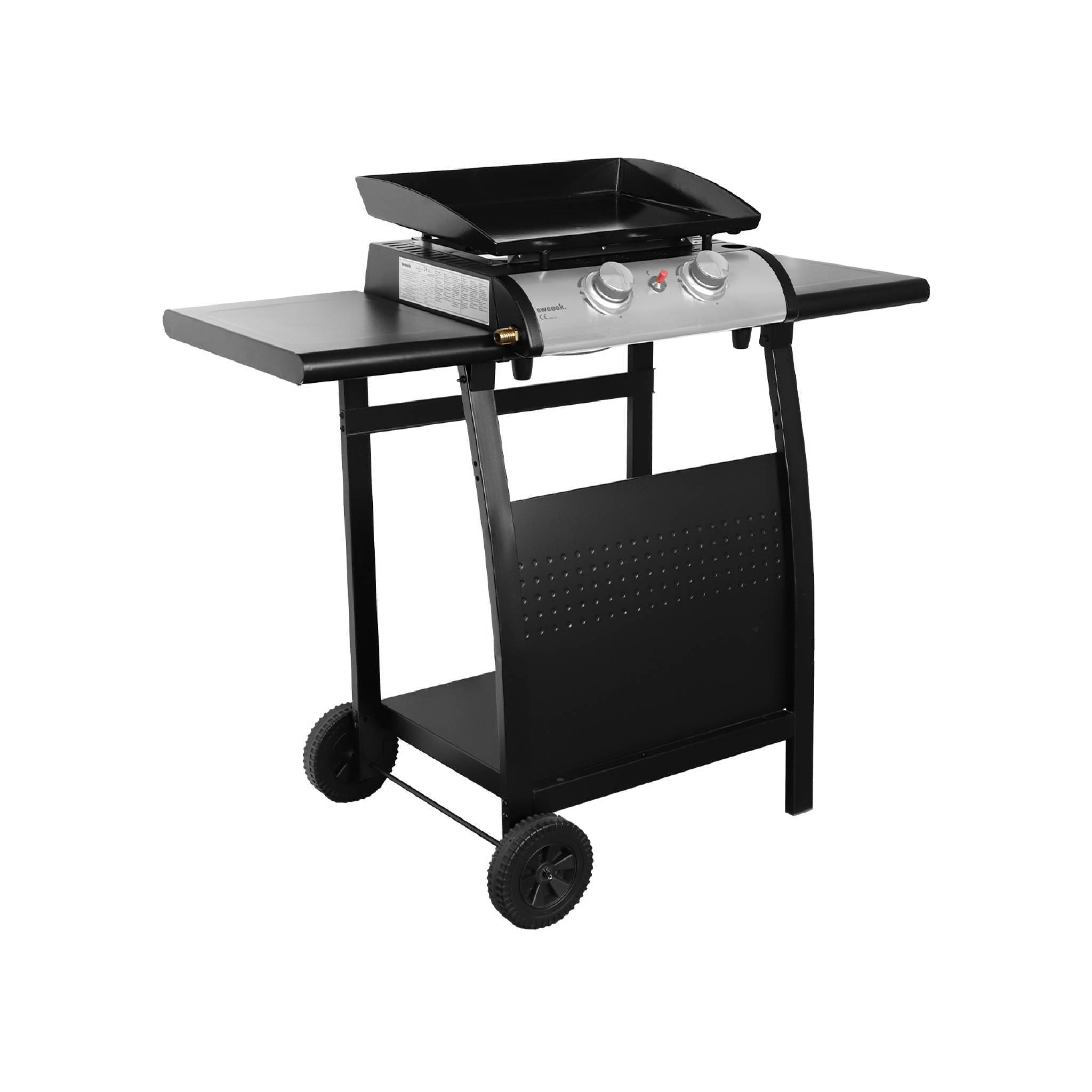 sweeek - Plancha au gaz 2 brûleurs sur chariot - Porthos - 5kW. plancha à gaz avec desserte . cuisine extérieure. plaque émaillée. inox. barbecue | sweeek - Image 2
