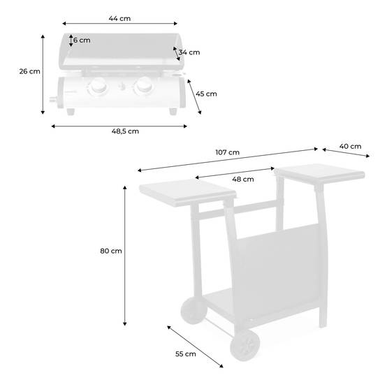 sweeek - Plancha au gaz 2 brûleurs sur chariot - Porthos - 5kW. plancha à gaz avec desserte . cuisine extérieure. plaque émaillée. inox. barbecue | sweeek - Image 5