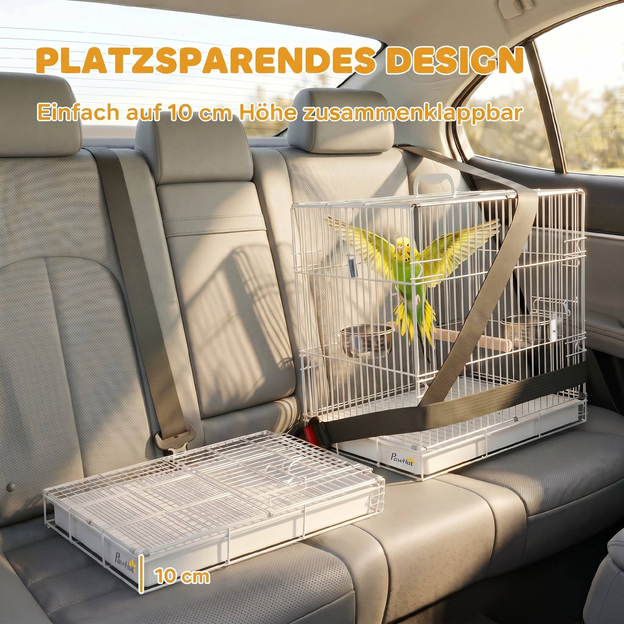ComfortXL - Cage de transport pliable acier blanc pour petits oiseaux avec perchoir bois et gamelles inox voyage - Image 5