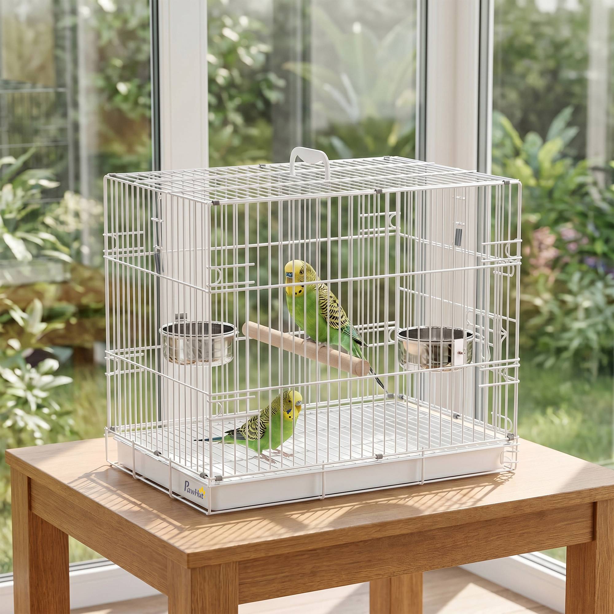 ComfortXL - Cage de transport pliable acier blanc pour petits oiseaux avec perchoir bois et gamelles inox voyage - Image 8