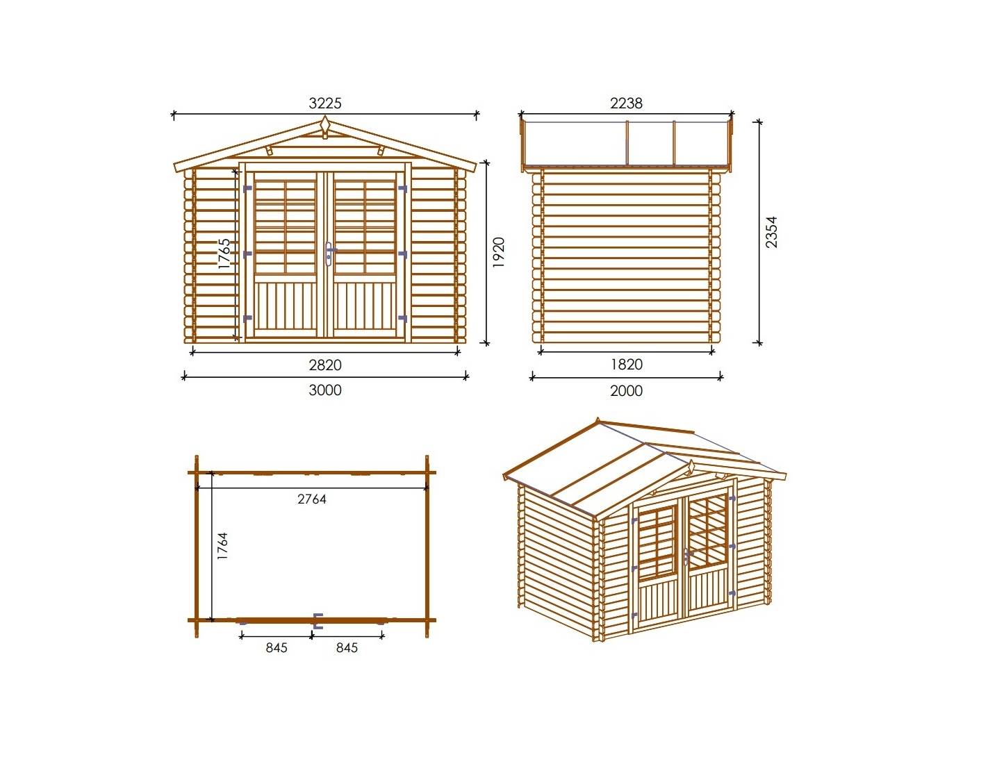 Altanka - Abri de jardin en bois - 3x2 m + terrasse avec balustrade et avant-toit en bois - 15 m2 - DOM420+DOM394+DOM395+POD04 - ALTANKA - Imagen 2