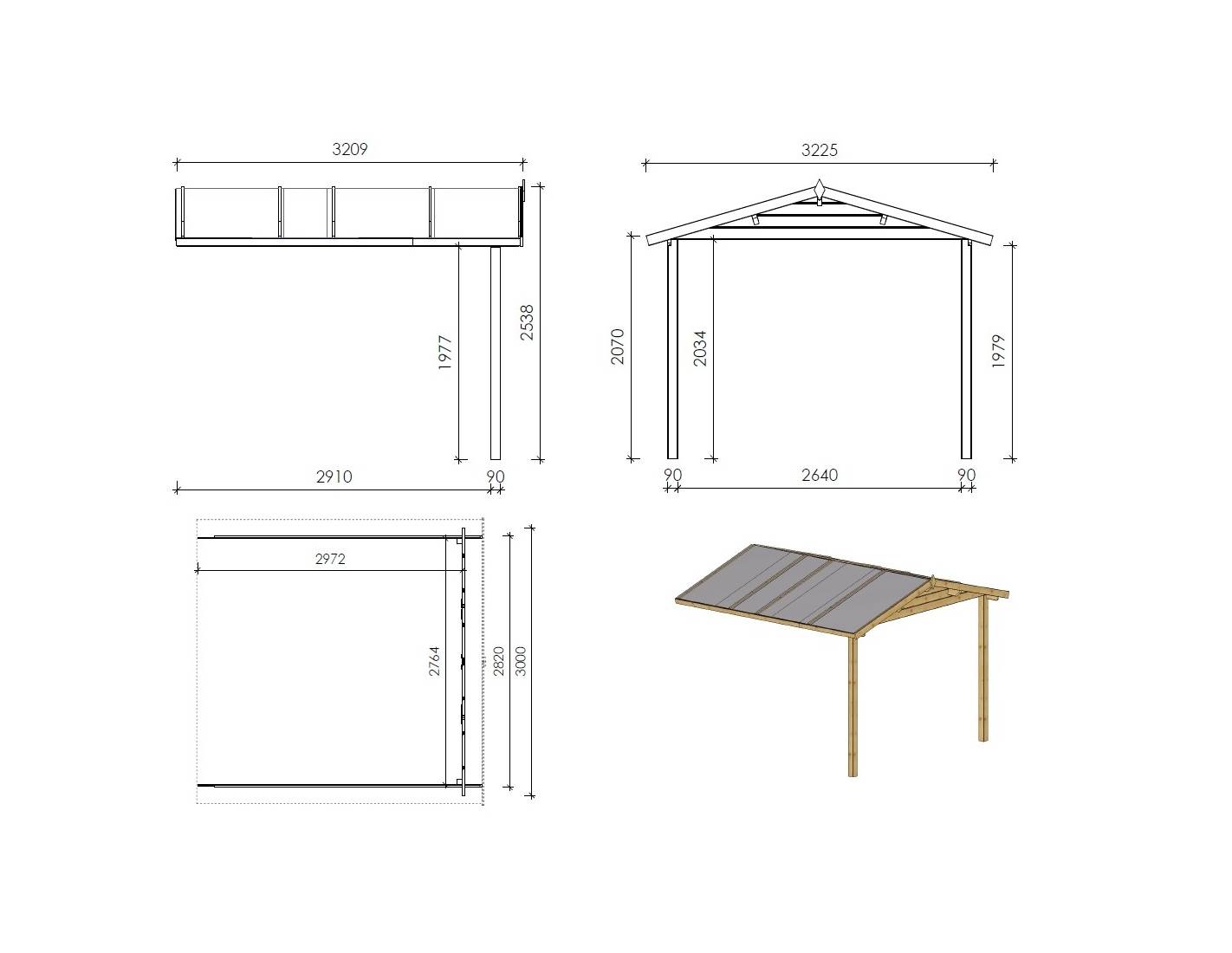 Altanka - Abri de jardin en bois - 3x2 m + terrasse avec balustrade et avant-toit en bois - 15 m2 - DOM420+DOM394+DOM395+POD04 - ALTANKA - Imagen 4