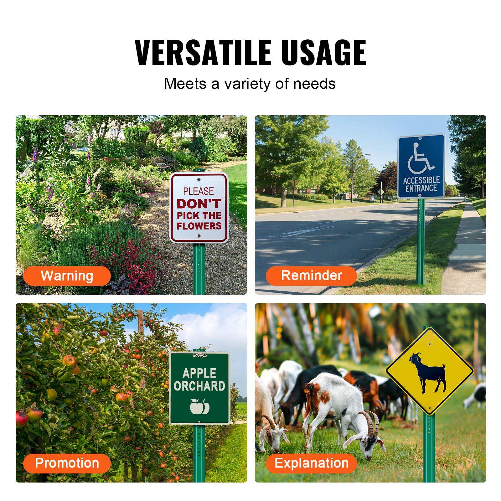 VEVOR Lot 4 poteaux signalisation U 1.8m, acier vert, jardin. - Image 6