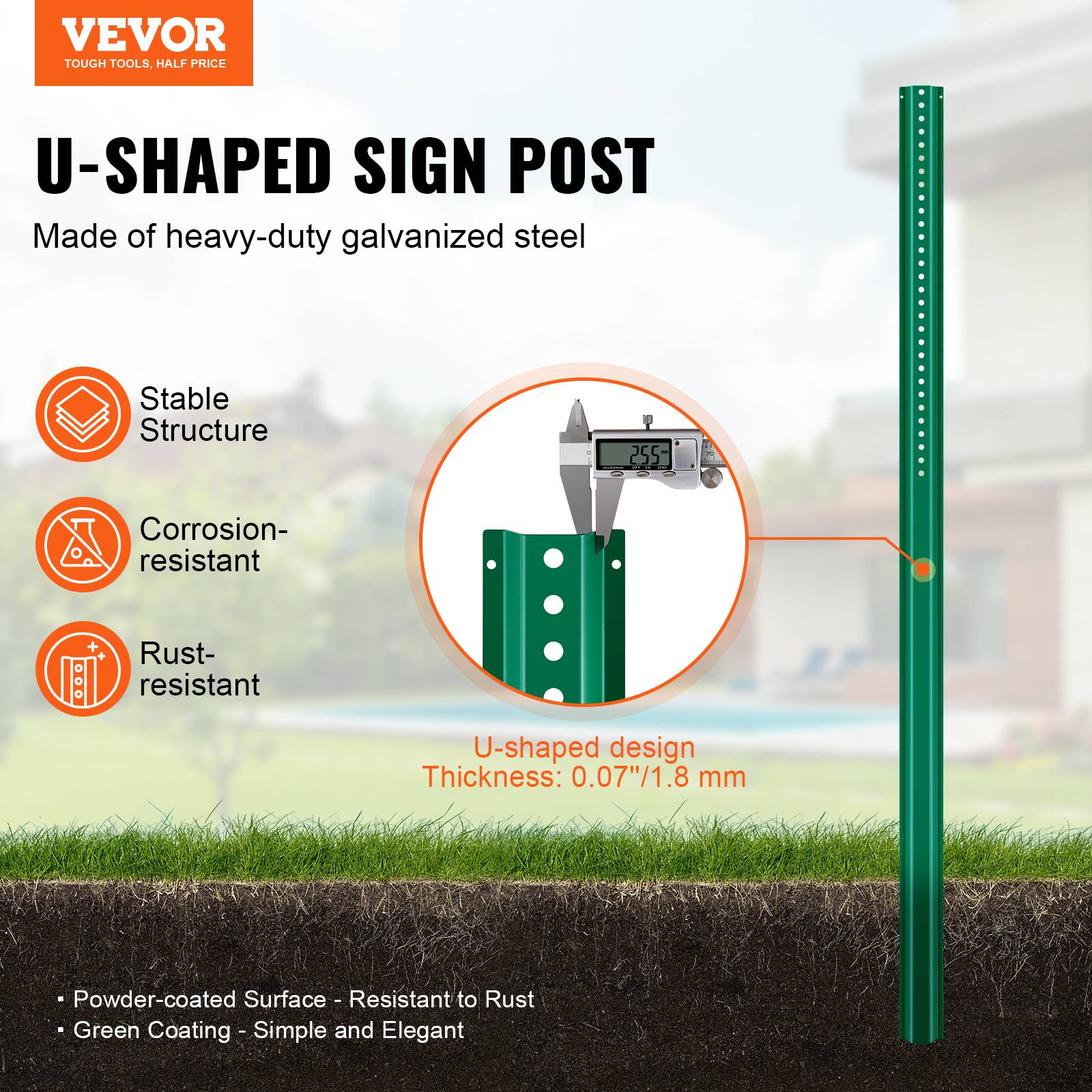 VEVOR Lot 4 poteaux signalisation U 1.8m, acier vert, jardin. - Image 2