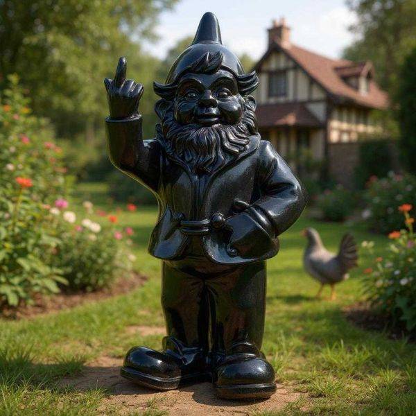 Stoobz - Nain de jardin en résine doigt d'honneur 7 x 8 x 20 cm Noir Stoobz - Image 2