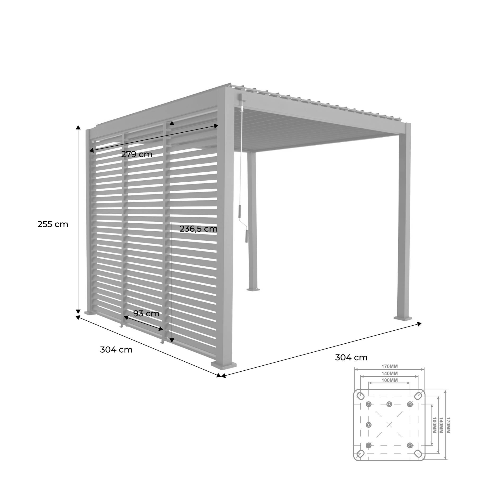 Pergola bioclimatique aluminium 3x3 m V2 lames orientables + 3 persiennes TRIOMPHE blanc | sweeek - Image 4