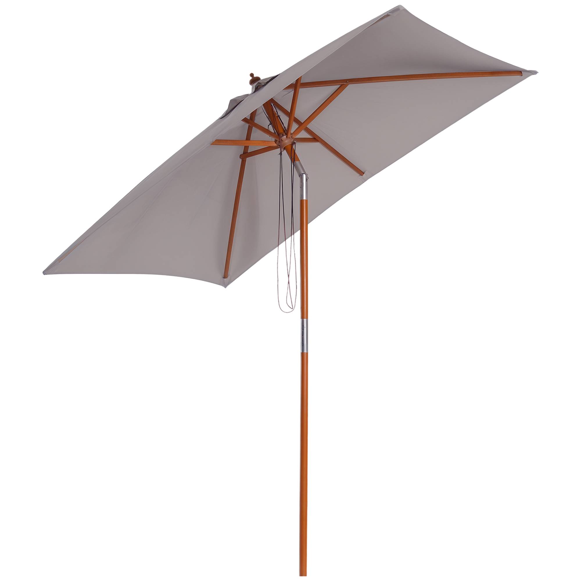 Parasol rectangulaire inclinable pour terrasse 200 x 150 x 235 cm avec mât en bois gris imperméable et anti-UV