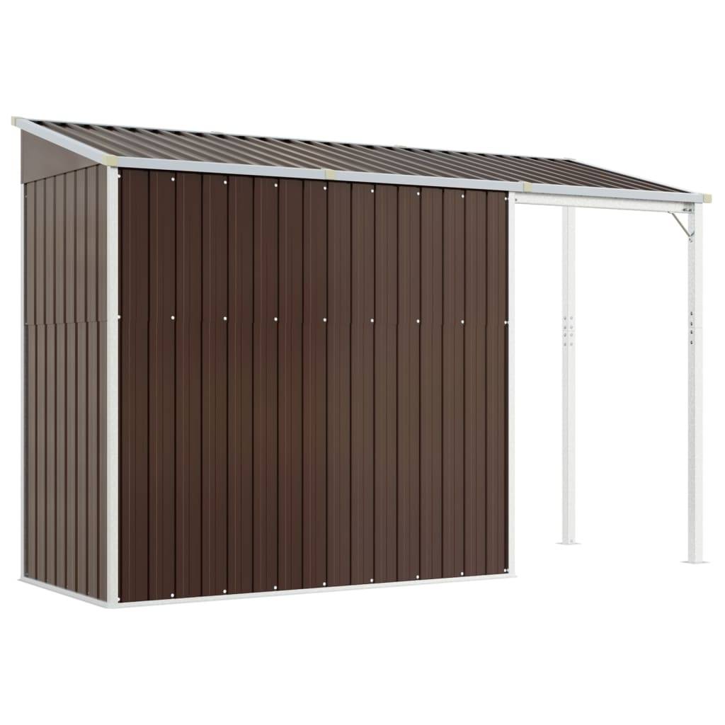 Helloshop26 - Abri de jardin cabane cabanon maison de stockage remise extérieur hangar outils robuste avec toit prolongé 277 x 110,5 x 181 cm acier marron - Imagen 5