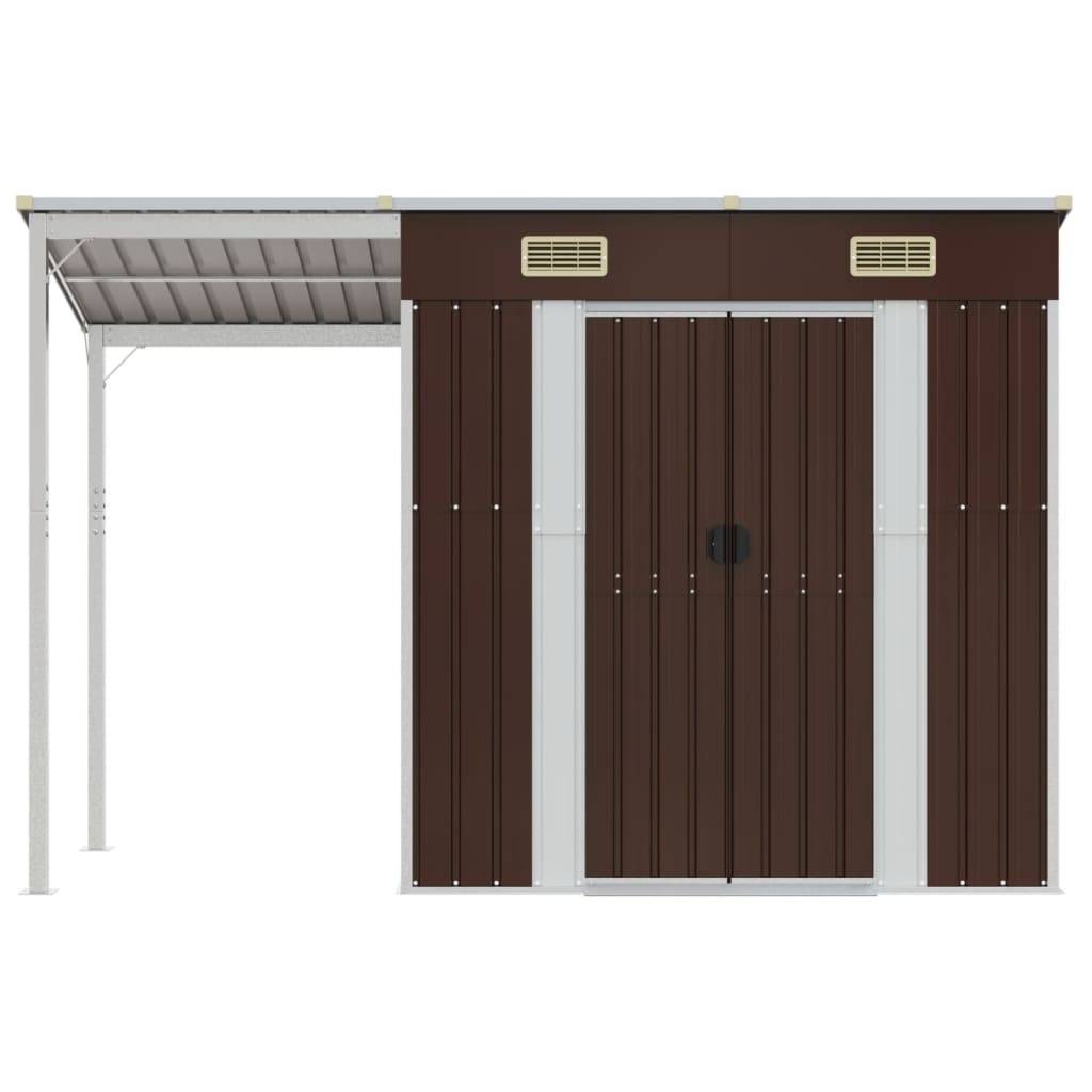 Helloshop26 - Abri de jardin cabane cabanon maison de stockage remise extérieur hangar outils robuste avec toit prolongé 277 x 110,5 x 181 cm acier marron - Imagen 2