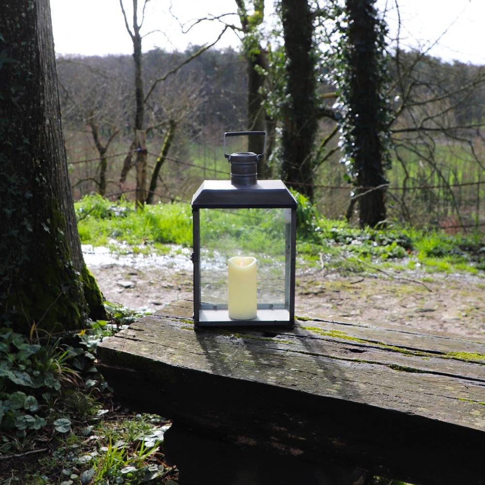 Lanterne extérieure bougie jardin à poser ancienne métal gris 52.5cm Chemin de campagne - Imagen 4