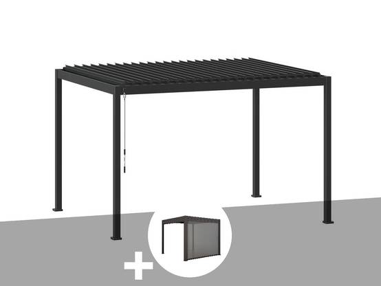 Hesperide - Kit pergola bioclimatique Evora Graphite 4 x 3 m Hespéride + Store 4 m - Image 1