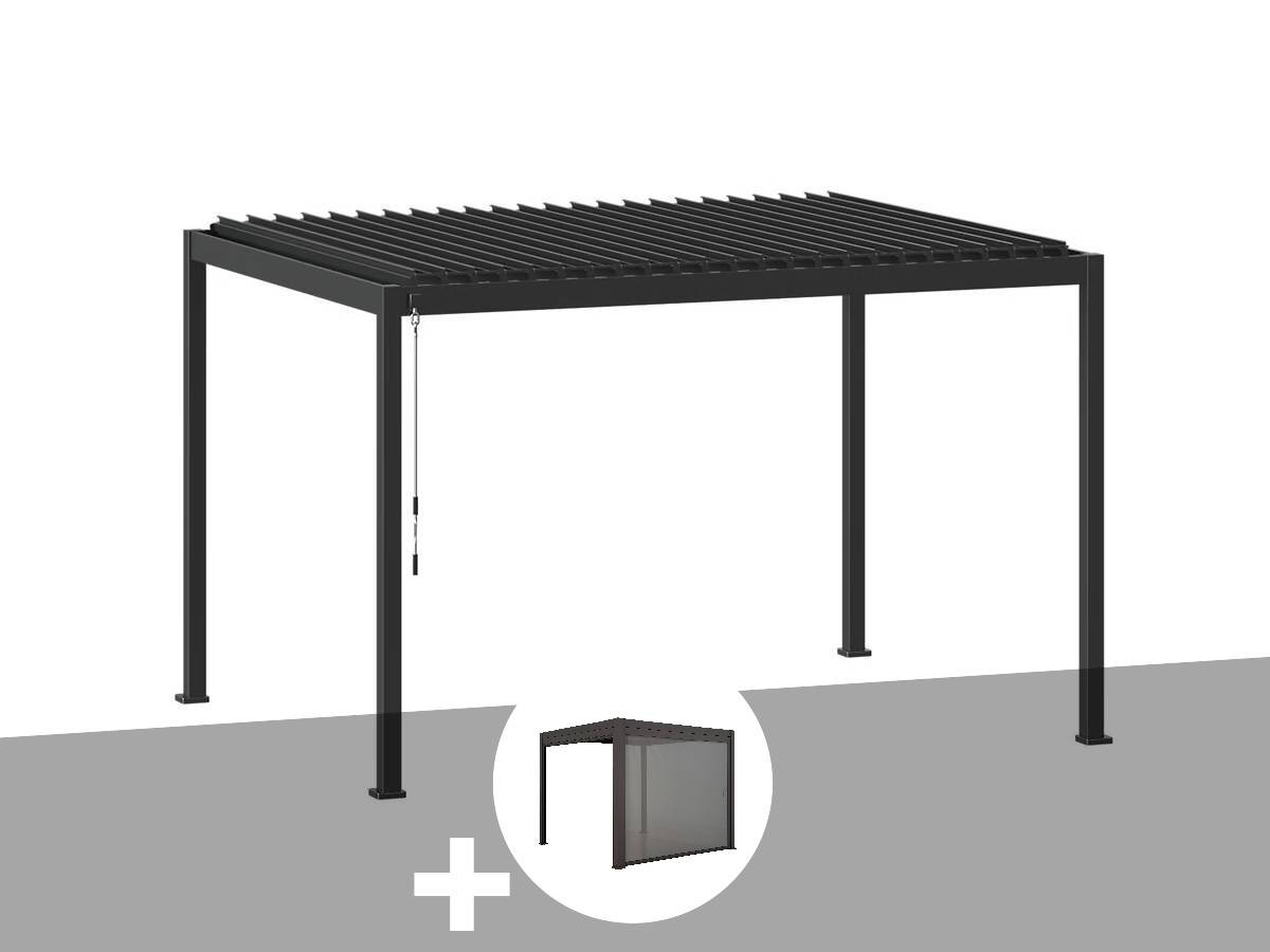 Hesperide - Kit pergola bioclimatique Evora Graphite 4 x 3 m Hespéride + Store 4 m - Image 1