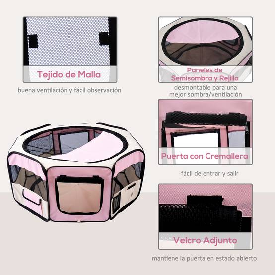 Parc pliable pour chiens et chats, parc portable pour petits animaux, tissu Oxford imperméable, Ø90 x 41 cm, rose - Image 8