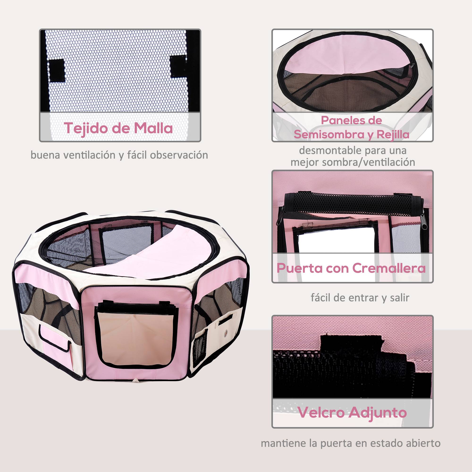 Parc pliable pour chiens et chats, parc portable pour petits animaux, tissu Oxford imperméable, Ø90 x 41 cm, rose - Image 8