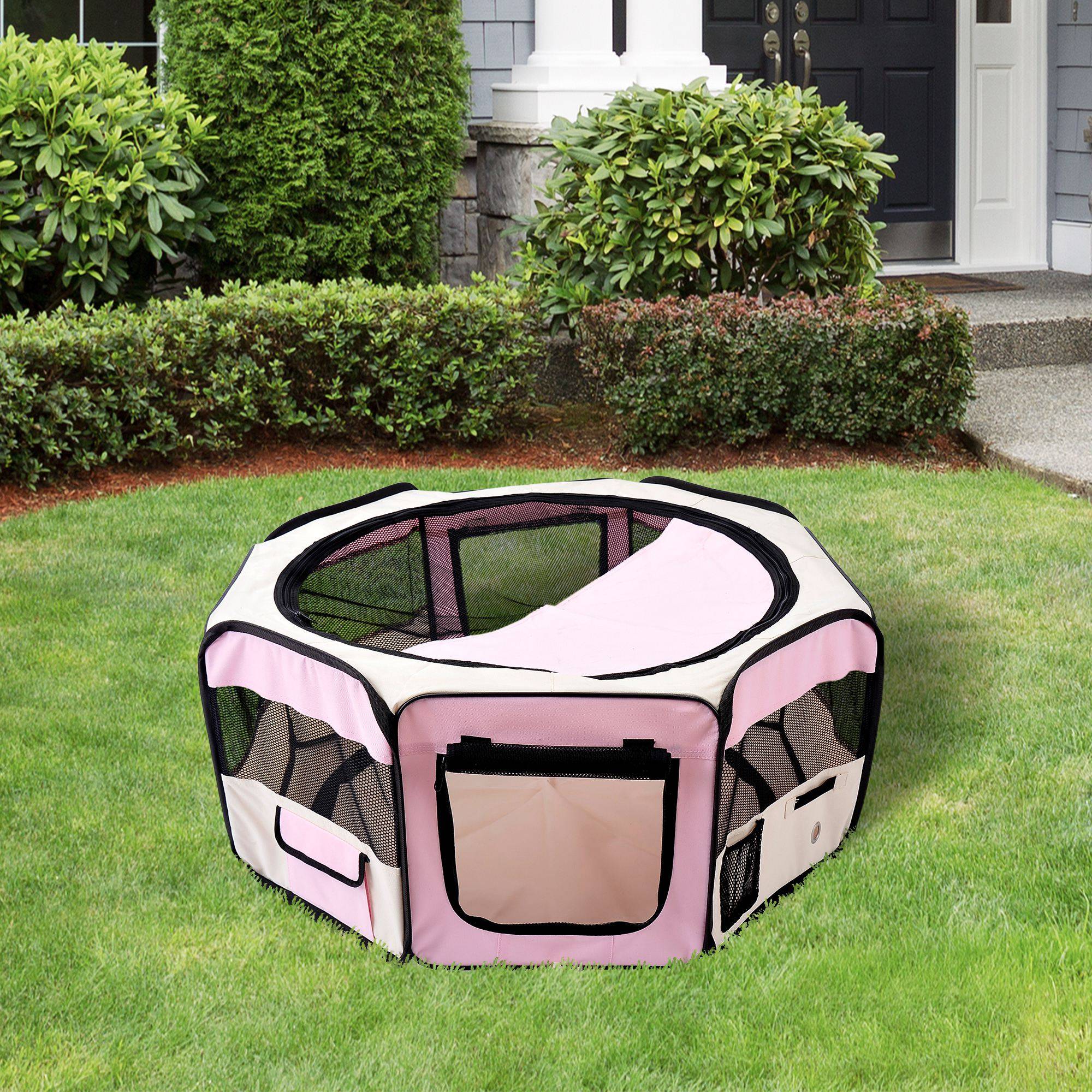 Parc pliable pour chiens et chats, parc portable pour petits animaux, tissu Oxford imperméable, Ø90 x 41 cm, rose - Image 3