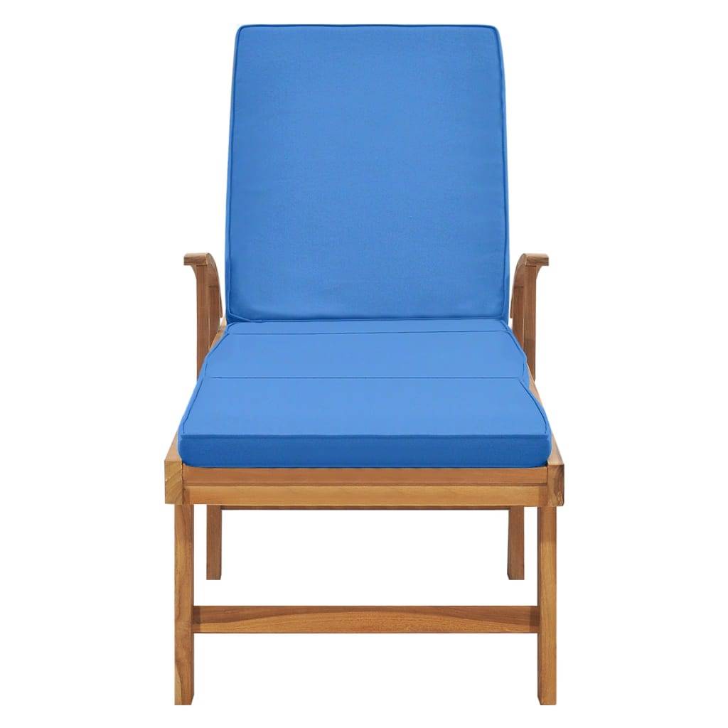 Helloshop26 - Transat chaise longue bain de soleil lit de jardin terrasse meuble d'extérieur avec coussin bois de teck solide bleu - Imagen 4