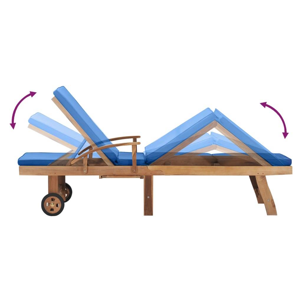 Helloshop26 - Transat chaise longue bain de soleil lit de jardin terrasse meuble d'extérieur avec coussin bois de teck solide bleu - Imagen 6