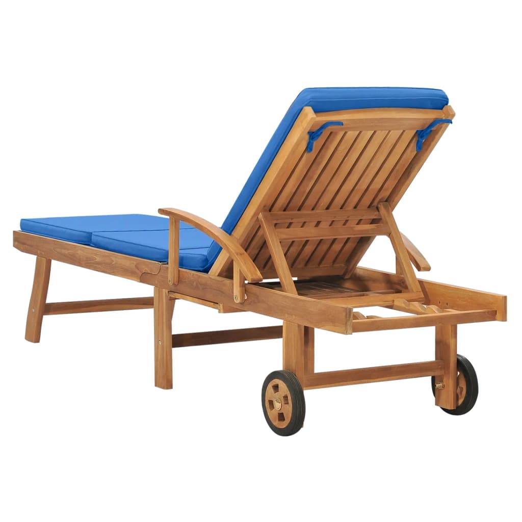 Helloshop26 - Transat chaise longue bain de soleil lit de jardin terrasse meuble d'extérieur avec coussin bois de teck solide bleu - Imagen 5