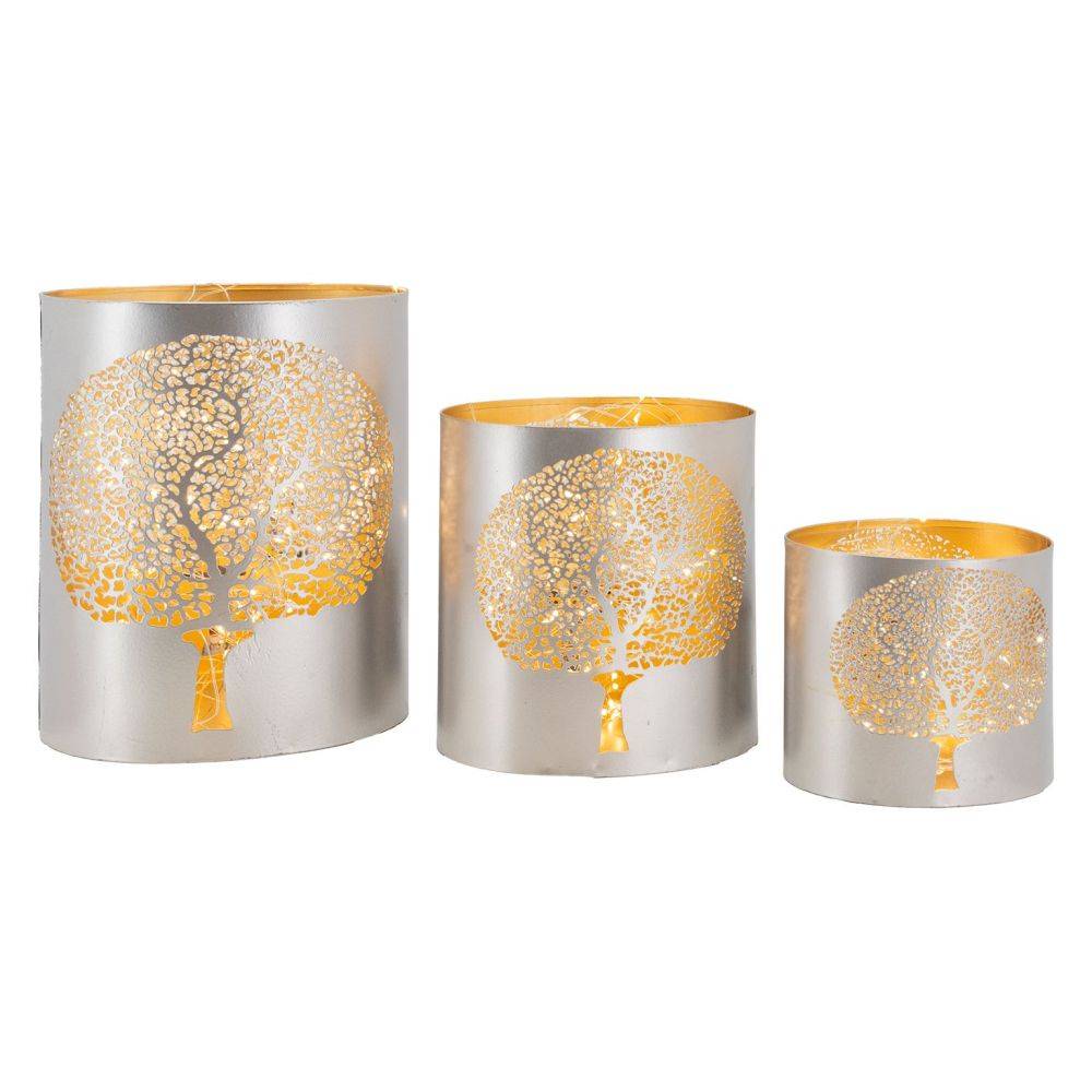 Aubry Gaspard - Photophores en métal gris Arbre de vie (Lot de 3) - Imagen 2