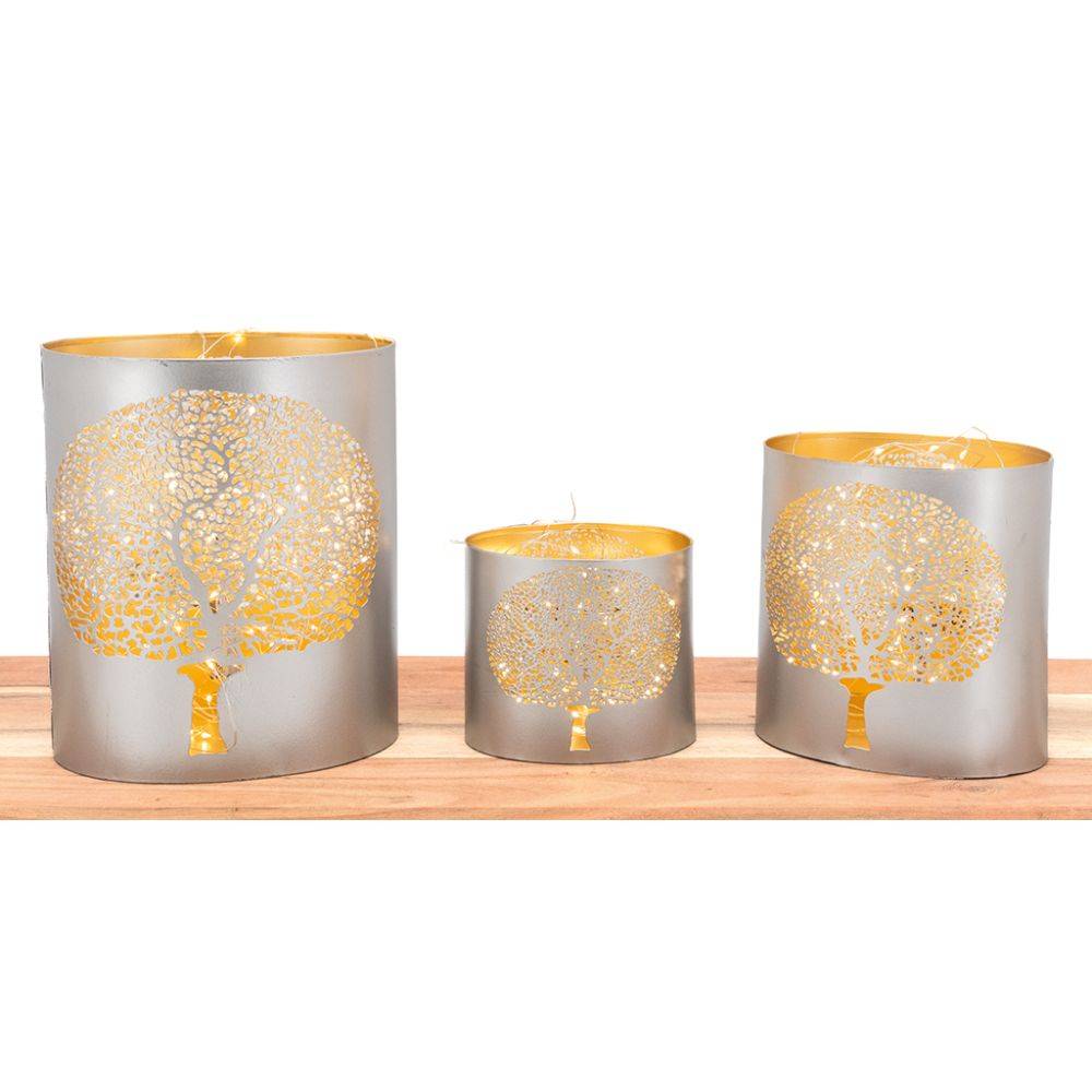 Aubry Gaspard - Photophores en métal gris Arbre de vie (Lot de 3) - Imagen 3