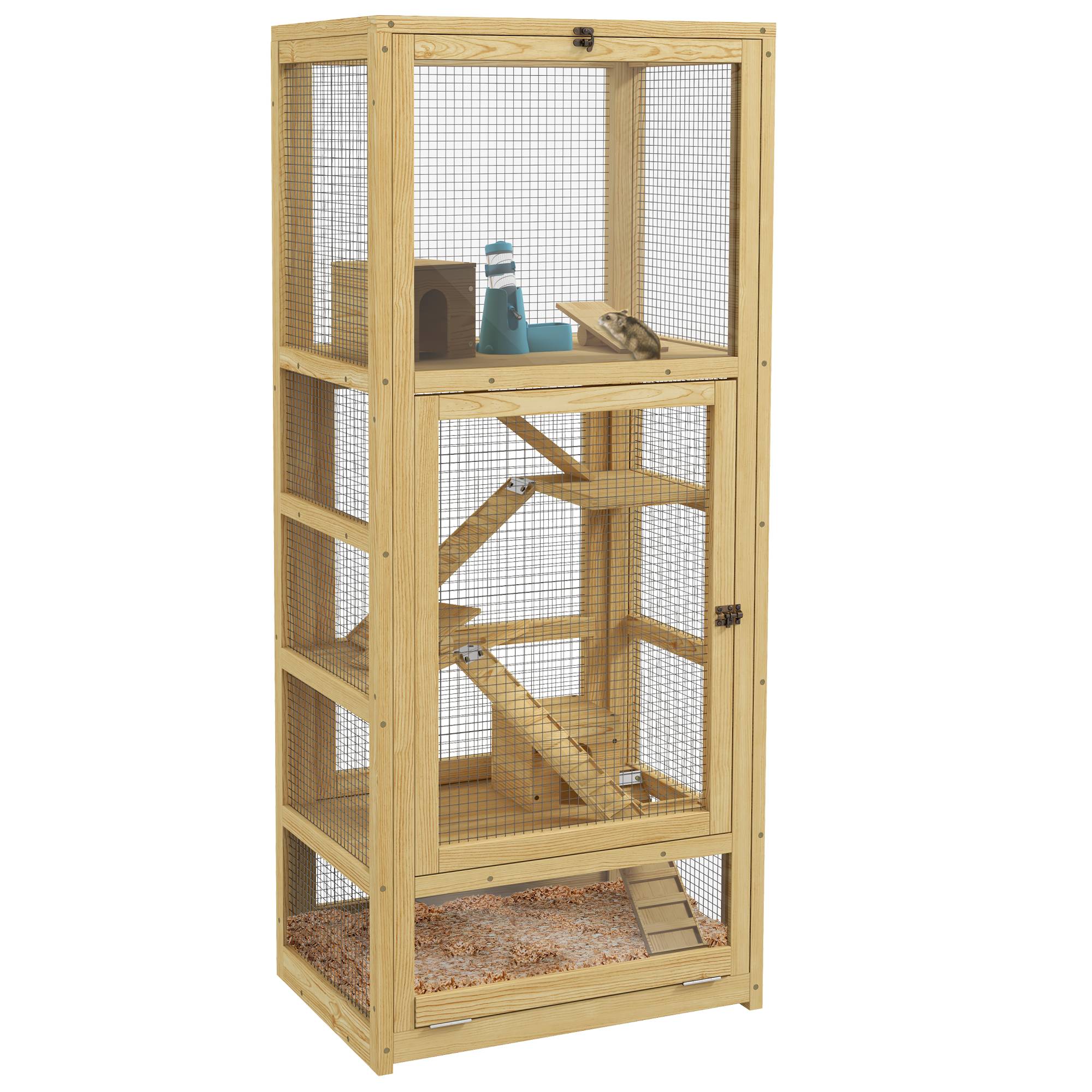 Pawhut - Cage pour rongeurs petits animaux en bois 5 niveaux - échelle, niche, balançoire, plateau amovible, abreuvoir - Imagen 1