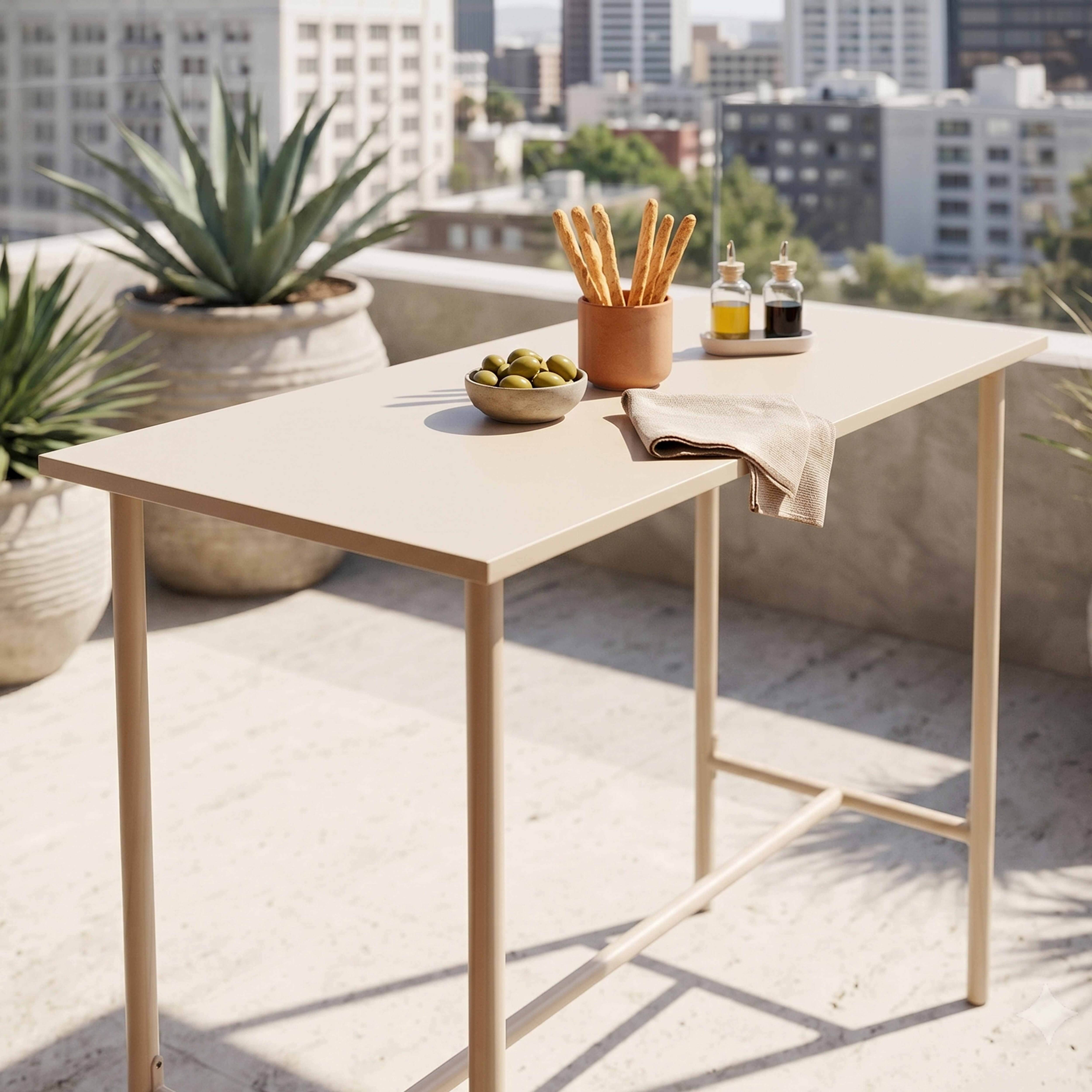 Oviala - Table haute de jardin en métal ivoire 120 cm Palavas - Oviala - Image 5