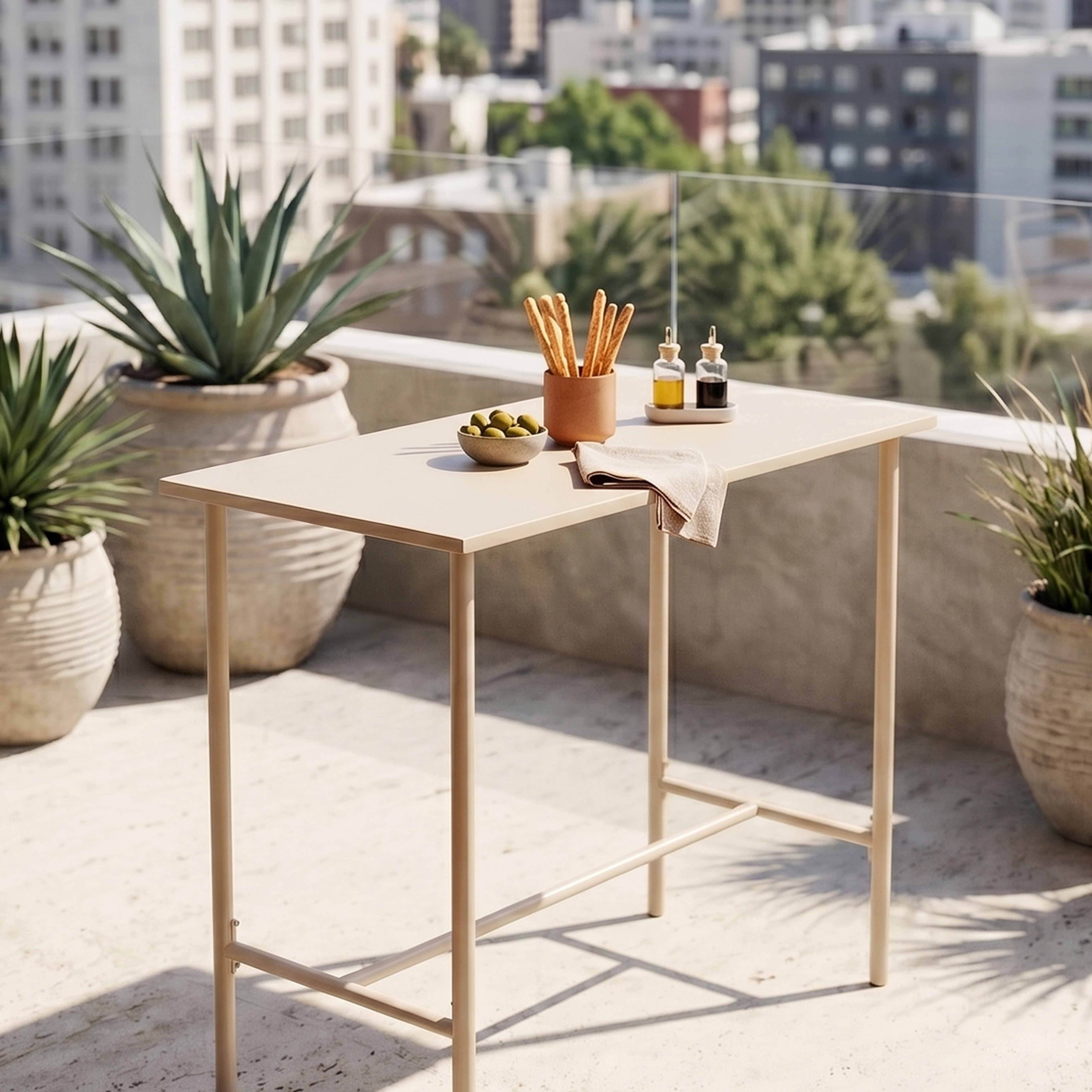 Oviala - Table haute de jardin en métal ivoire 120 cm Palavas - Oviala - Image 4