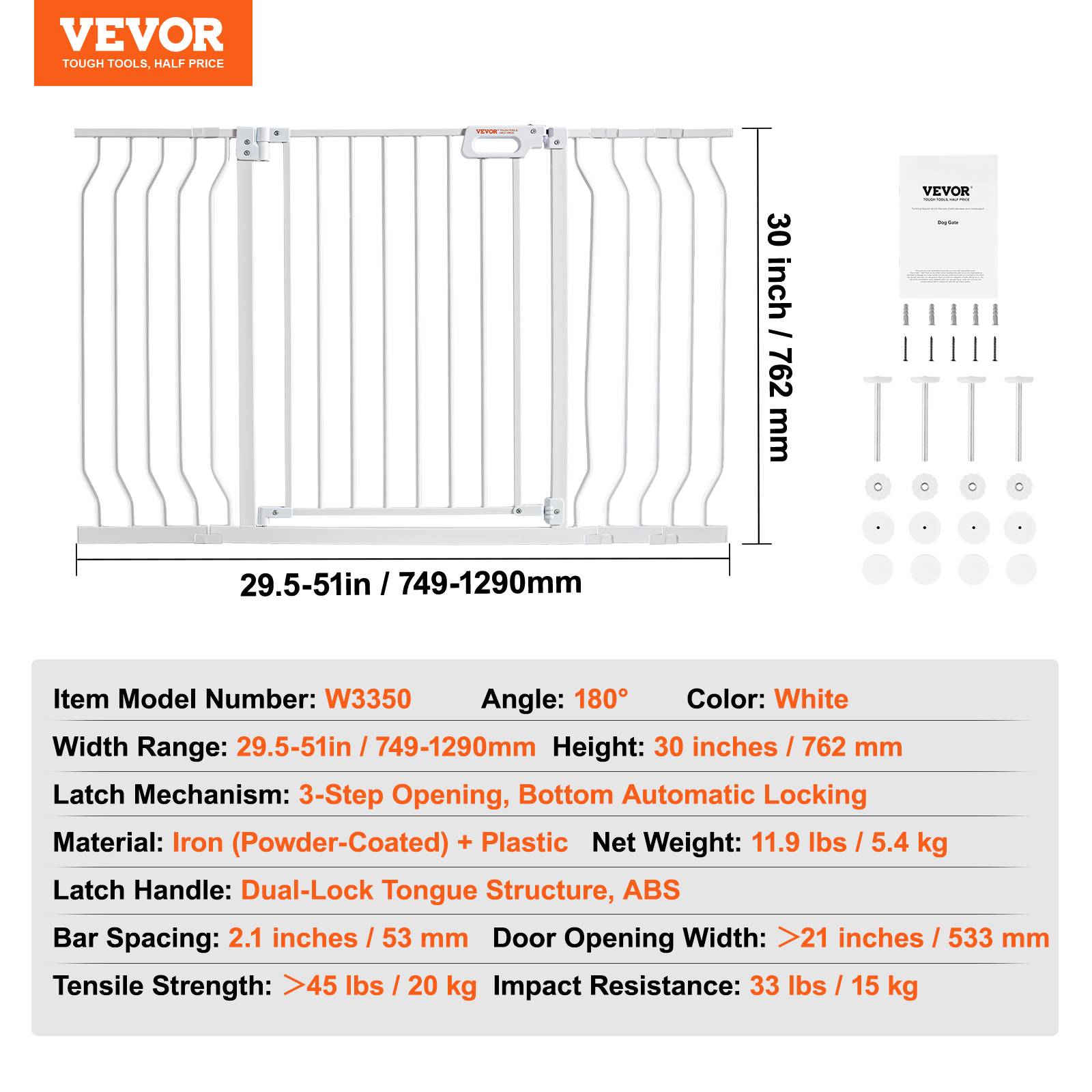 Vevor - Barrière de sécurité VEVOR extensible 75-135 cm, hauteur 76 cm, grande ouverture 533 mm, installation sans perçage ou vissée, double verrouillage. - Image 6