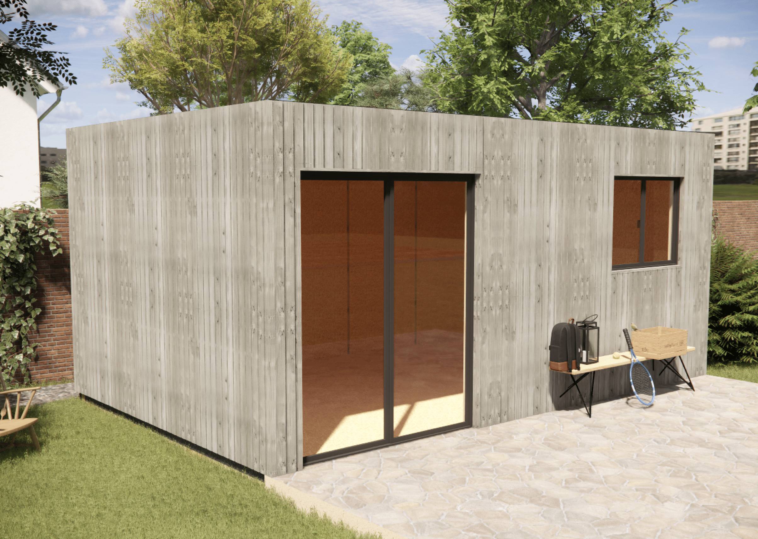 Sans Marque - Bureau de jardin ossature bois en bois 5,5 x 3,5 x 2,7 m avec plancher isolé - Imagen 1