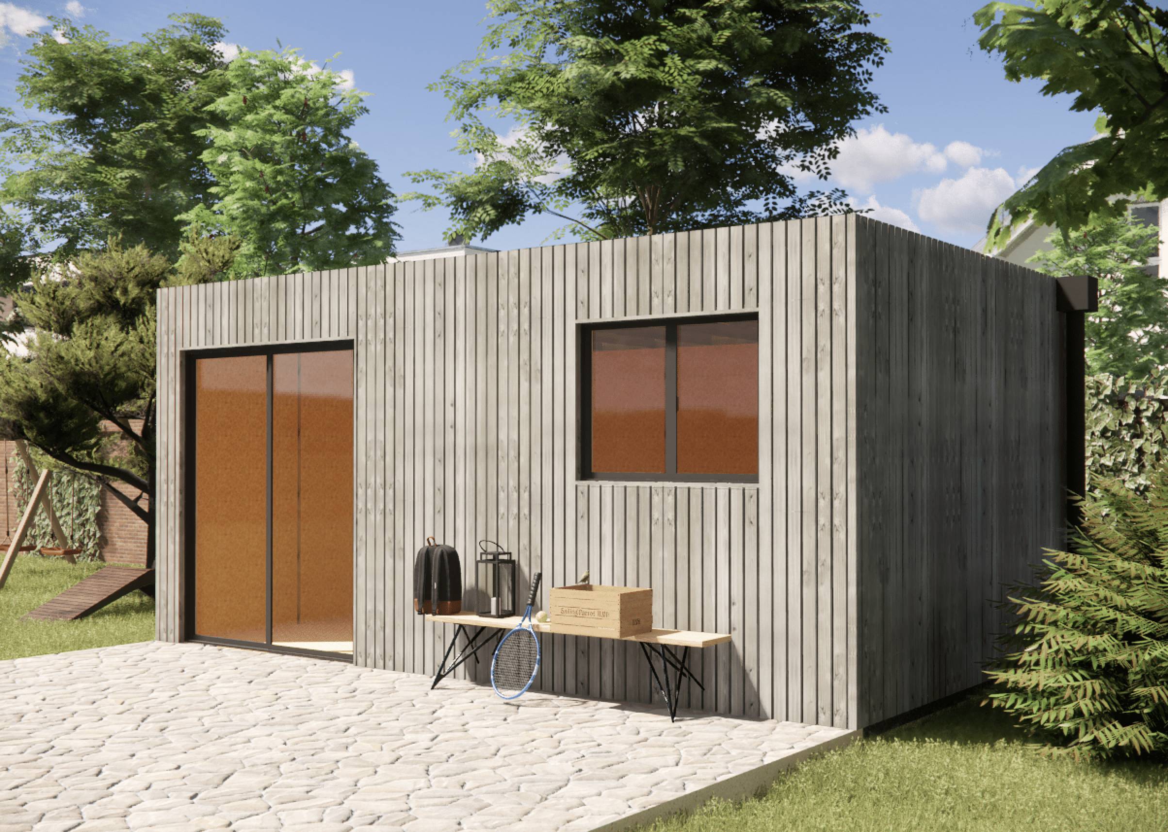 Sans Marque - Bureau de jardin ossature bois en bois 5,5 x 3,5 x 2,7 m avec plancher isolé - Imagen 6