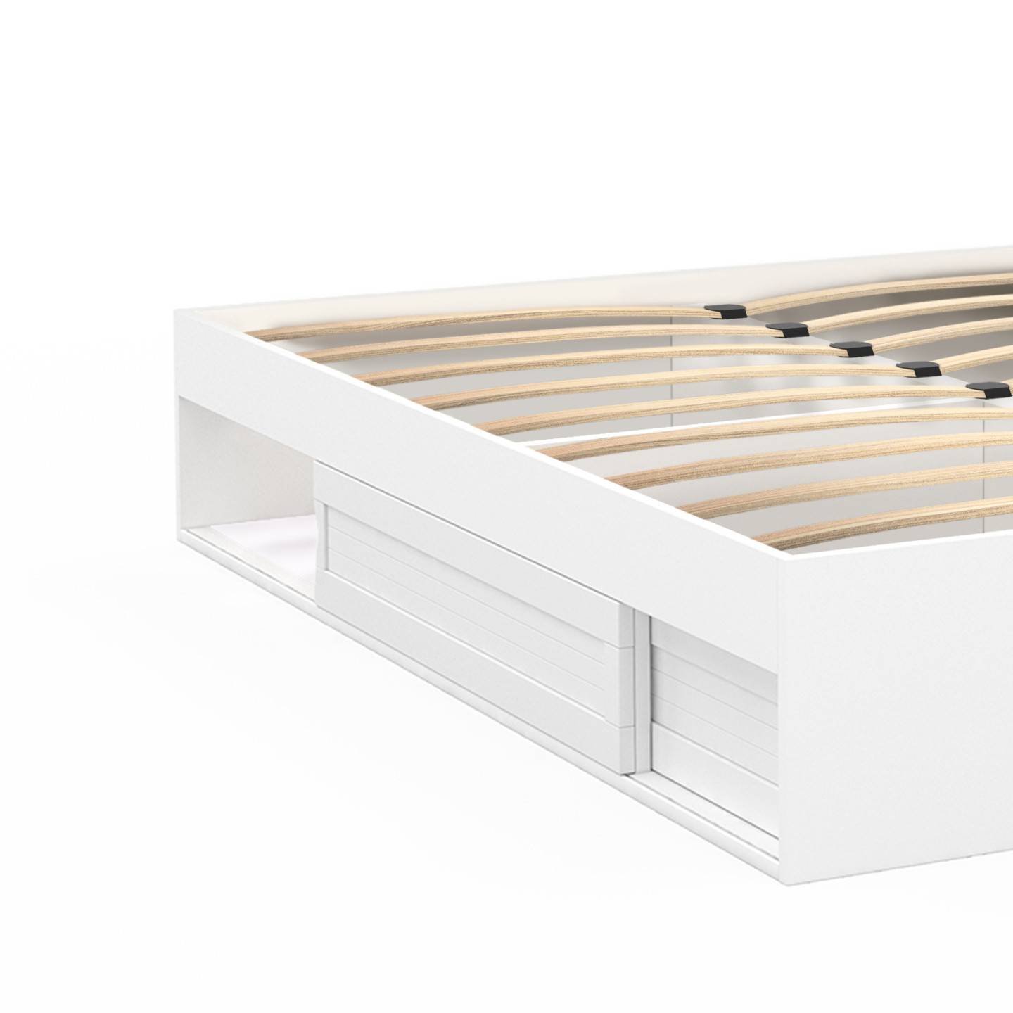 Cadre de lit double SALEM avec rangements et sommier 140 x 190 cm blanc - Image 6