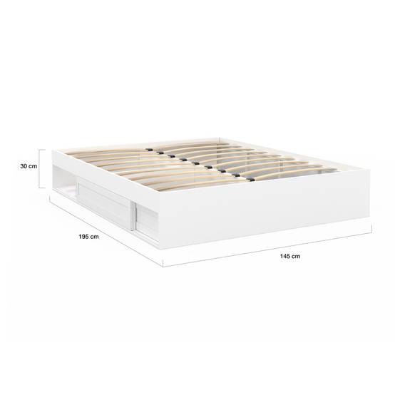 Cadre de lit double SALEM avec rangements et sommier 140 x 190 cm blanc - Image 5
