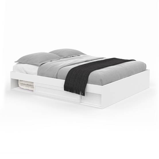 Cadre de lit double SALEM avec rangements et sommier 140 x 190 cm blanc - Image 2