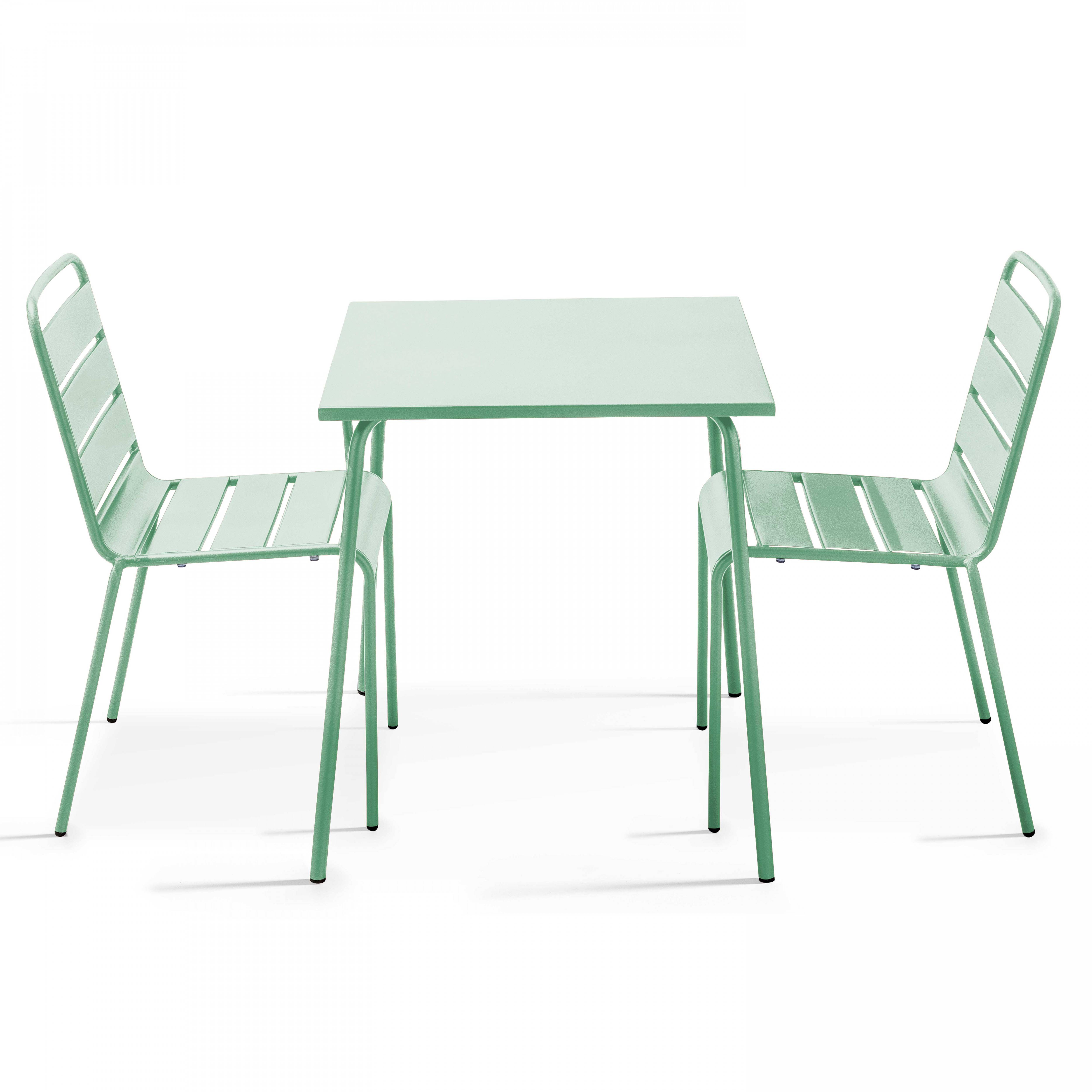 Oviala - Ensemble table de jardin carrée et 2 chaises acier vert sauge Palavas - Oviala - Imagen 1
