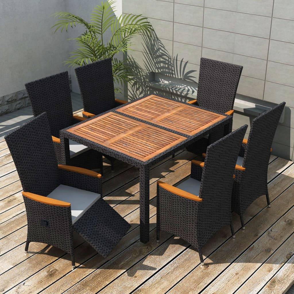 Vidaxl - Ensemble à manger d'extérieur 7pcs Résine tressée acacia Noir vidaXL 47681 - Imagen 1