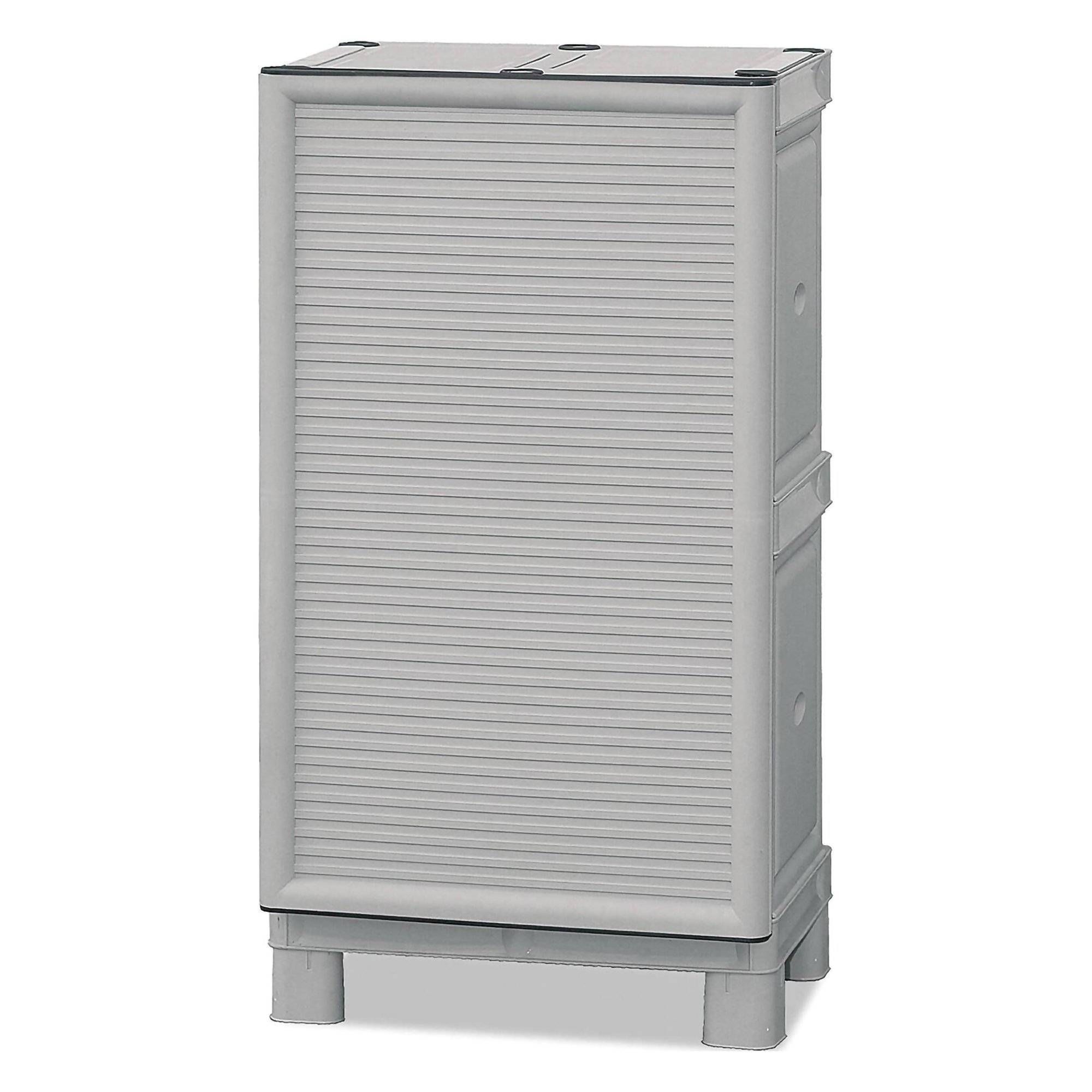 Dmora - Armoire d'extérieur Waremme, Mobilier d'extérieur, Armoire de balcon polyvalente, Armoire d'extérieur, Gris clair, 50x39h92 cm - Dmora - Imagen 4