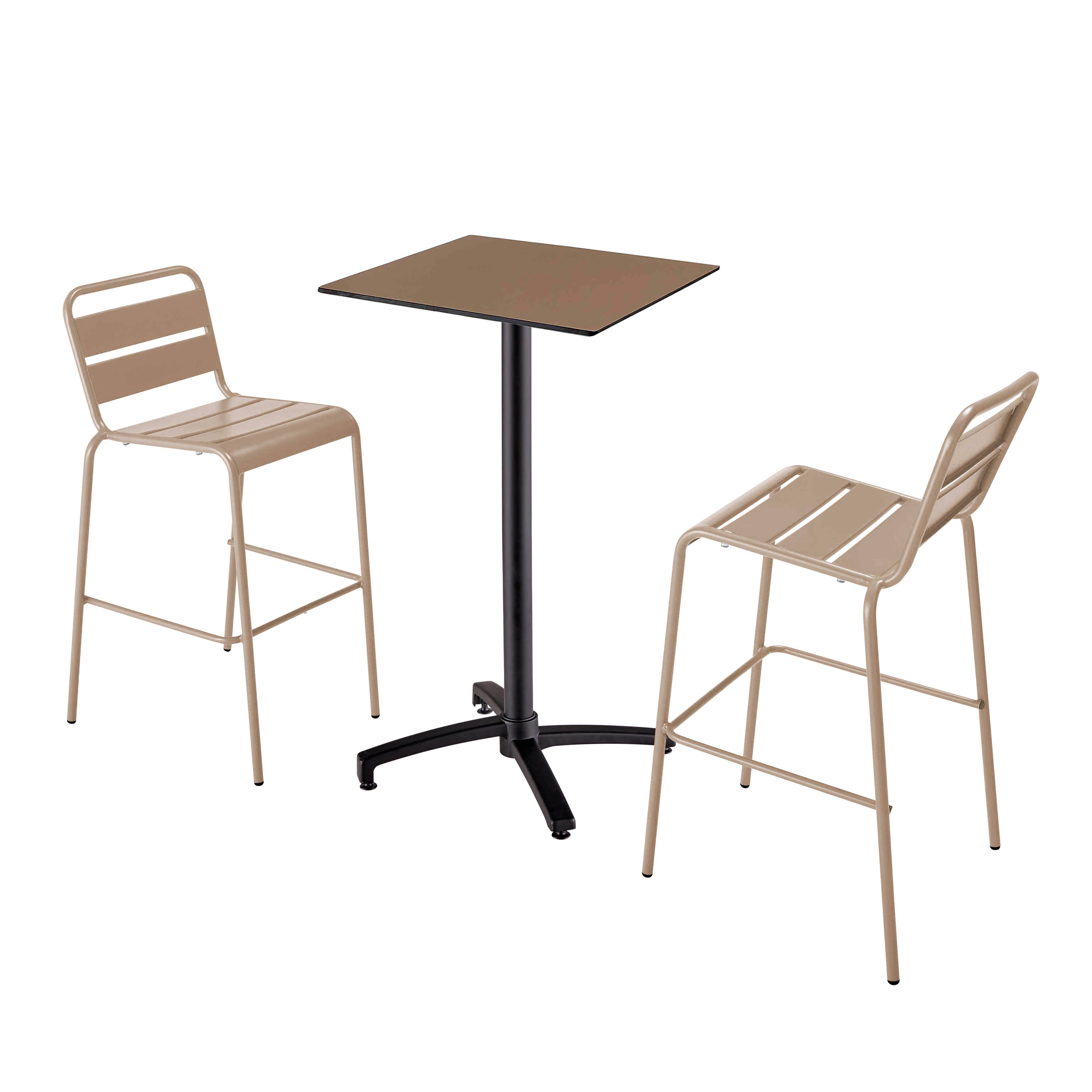 Oviala - Ensemble table haute stratifié taupe et 2 chaises hautes taupe - Oviala - Imagen 1