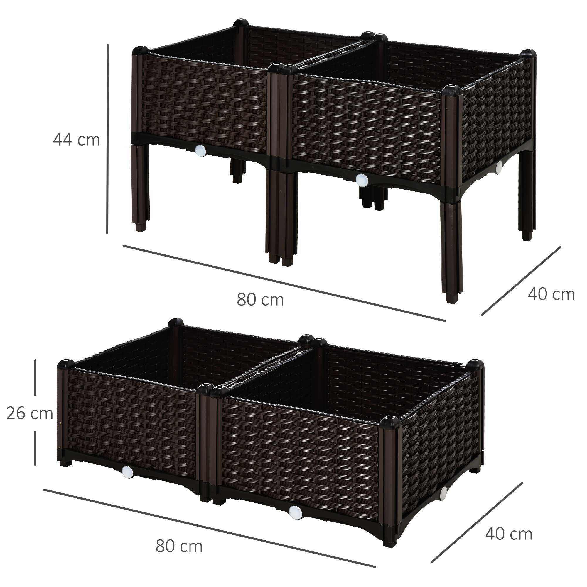 Sans Marque - Ensemble 4 jardinières carrées extérieur aspect osier combinaison 40x40x26/44 cm marron - Image 5