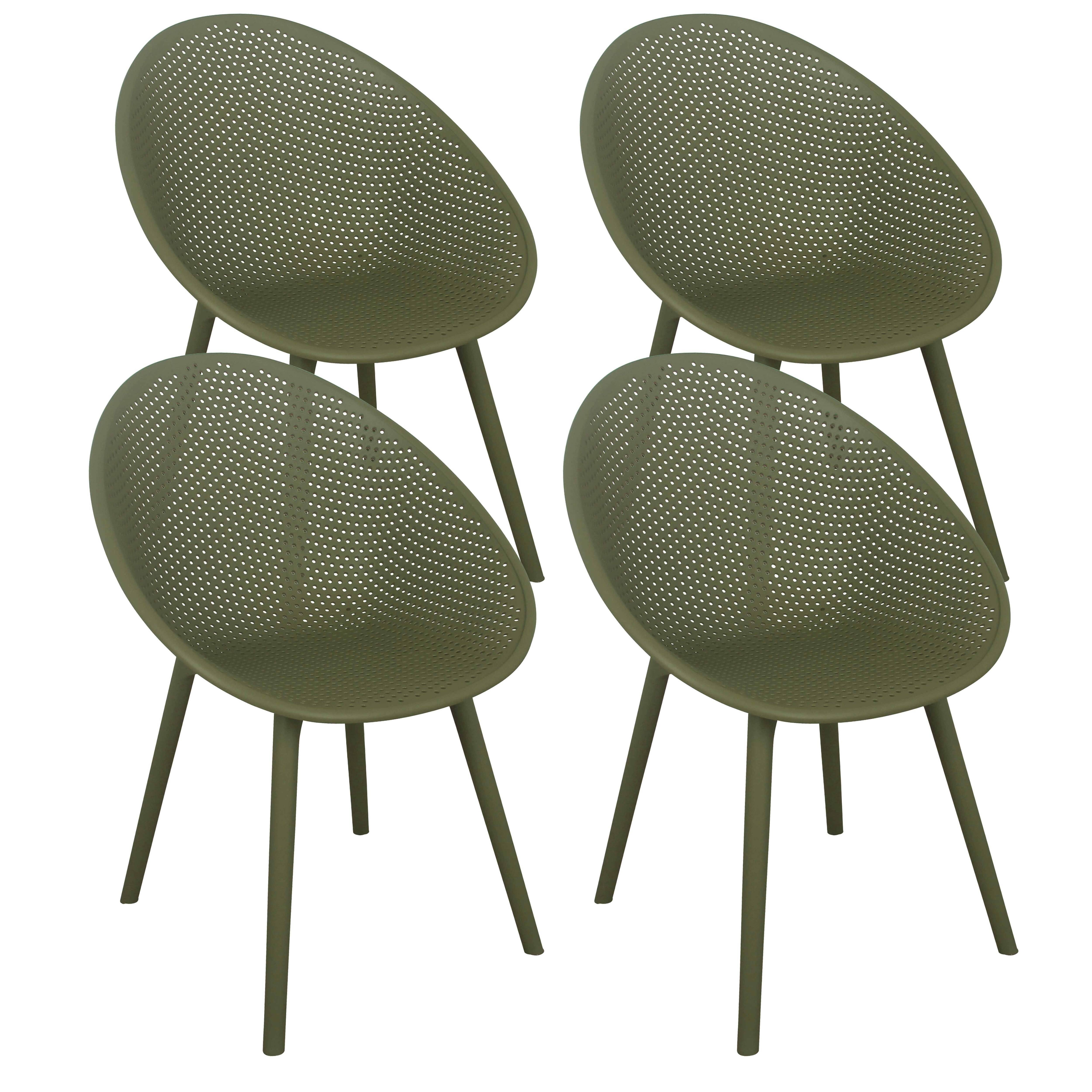 Oviala - Lot de 4 chaises de terrasse en plastique vert olive Buda - Oviala - Imagen 1