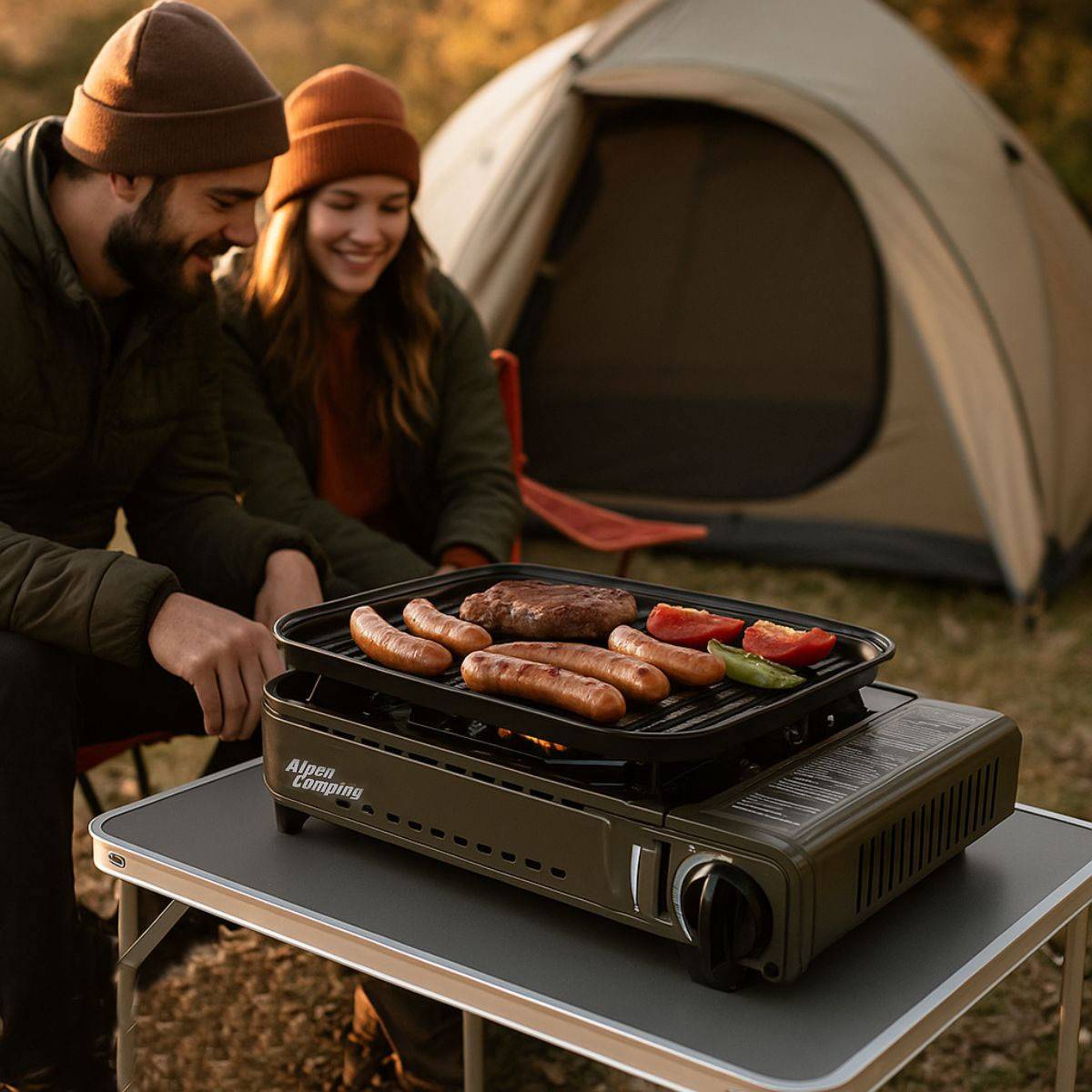 Barbecue à gaz Portable Grill 1780W + 4 Cartouches Gaz Butane Allumage Piezo + Mallette Camping ALPEN - Image 6