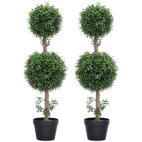 Sans Marque - Lot 2 plantes artificielles buis UV pot vertes - Image 1