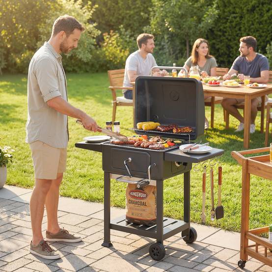 Barbecue fumoir charbon métal acier pour jardin bac réglable mobile 112 cm noir - ComfortXL Outdoor Living - Image 4