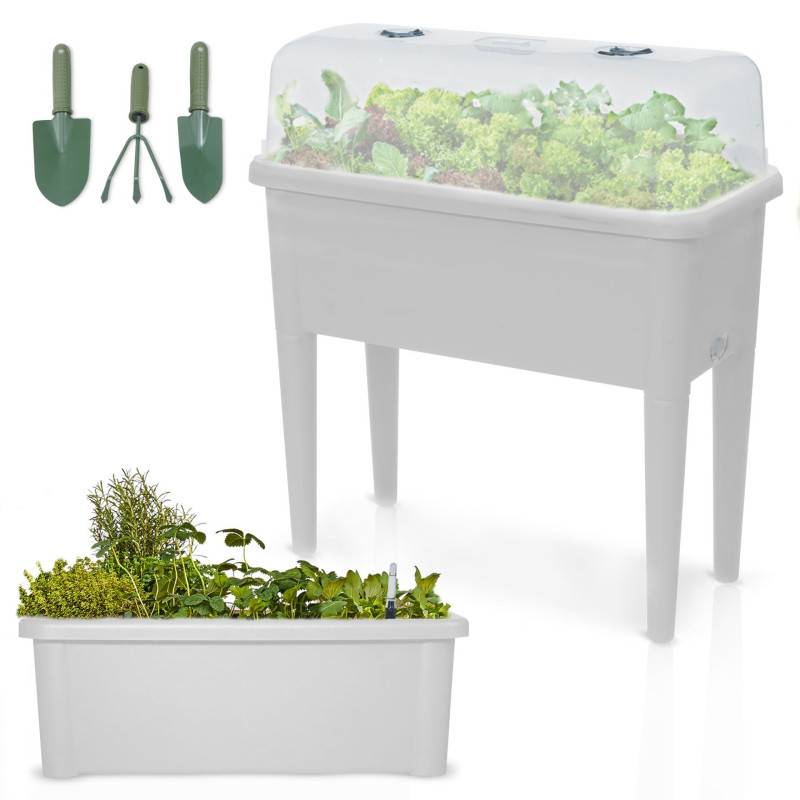 BB Loisir - Carré potager sur pied plastique Blanc avec couvercle 76x 66x37cm Jardinière surélevée