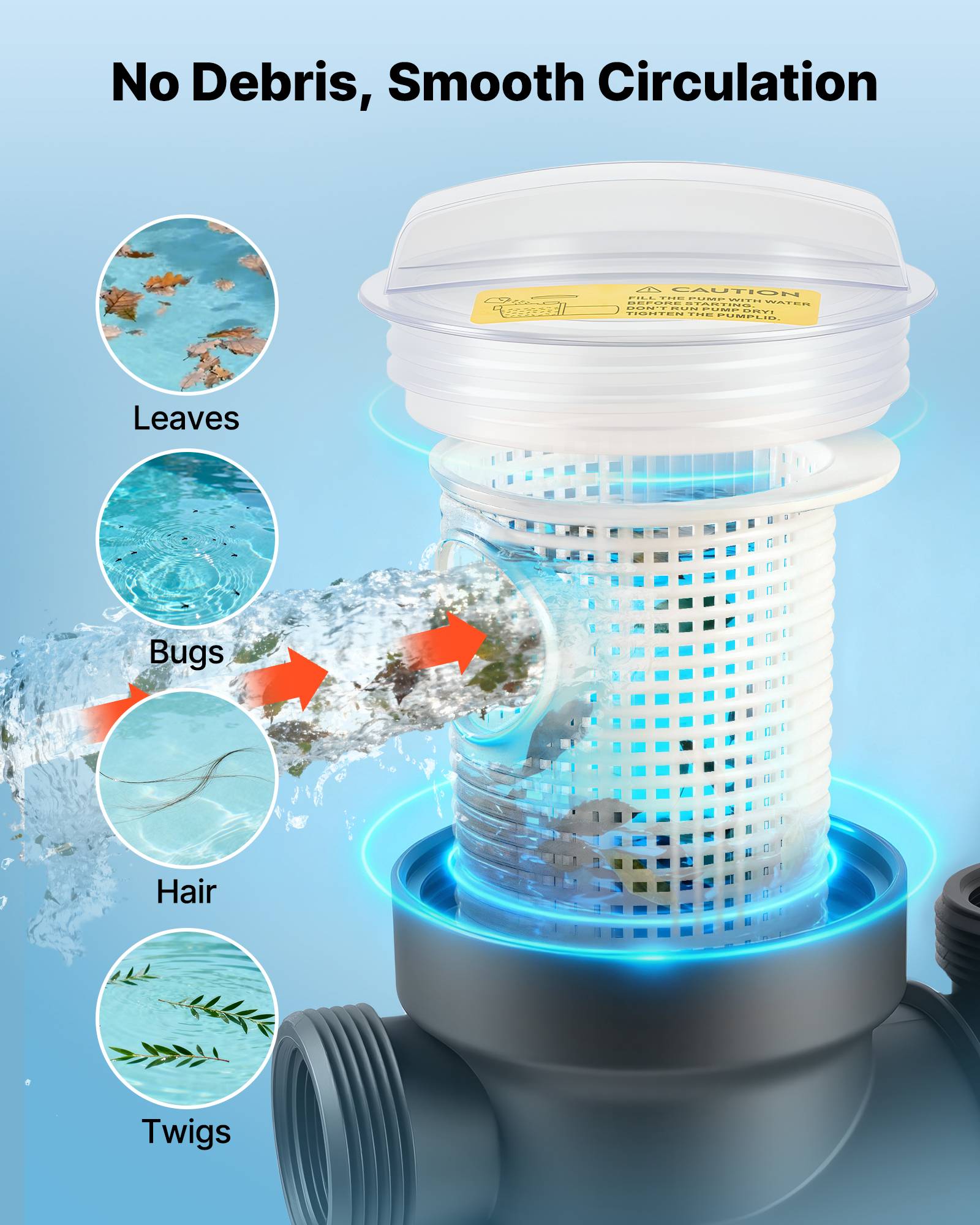 Vevor - VEVOR Pompe piscine hors-sol 250 W, 11 700 L/h, 8 m, vitesse unique, panier filtrant et couvercle, 220-240 V CA - Image 4