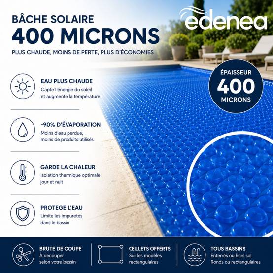 Bâche Solaire Piscine 600 X 300 Rectangulaire 400 Microns Non Bordée Bleu Foncé - Edenea - Image 4