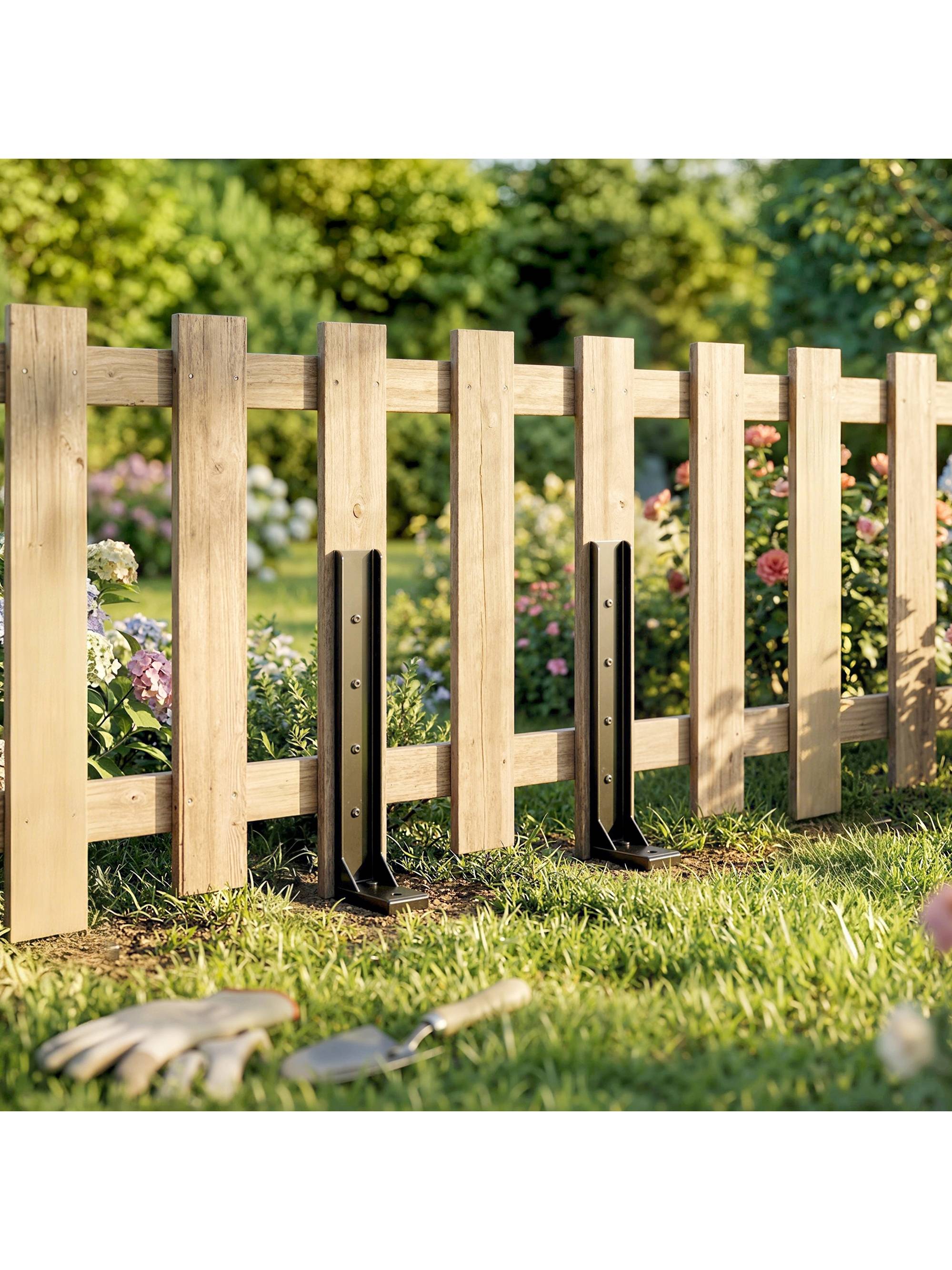 ComfortXL - Kit réparation poteau de clôture métal noir 81 x 5,5 x 12 cm lot de 2 pour jardin fixation sans creuser - Image 10