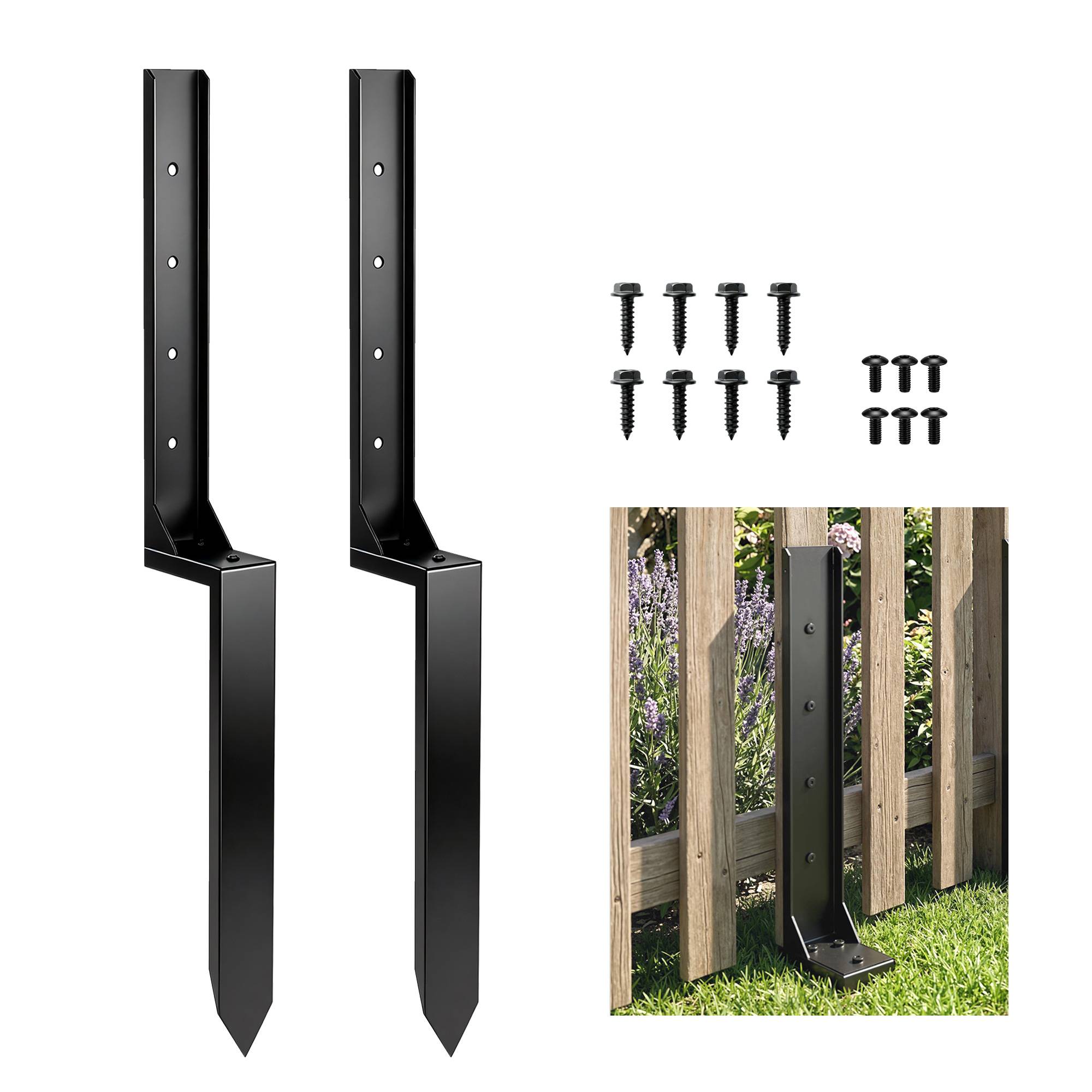 ComfortXL - Kit réparation poteau de clôture métal noir 81 x 5,5 x 12 cm lot de 2 pour jardin fixation sans creuser - Image 2