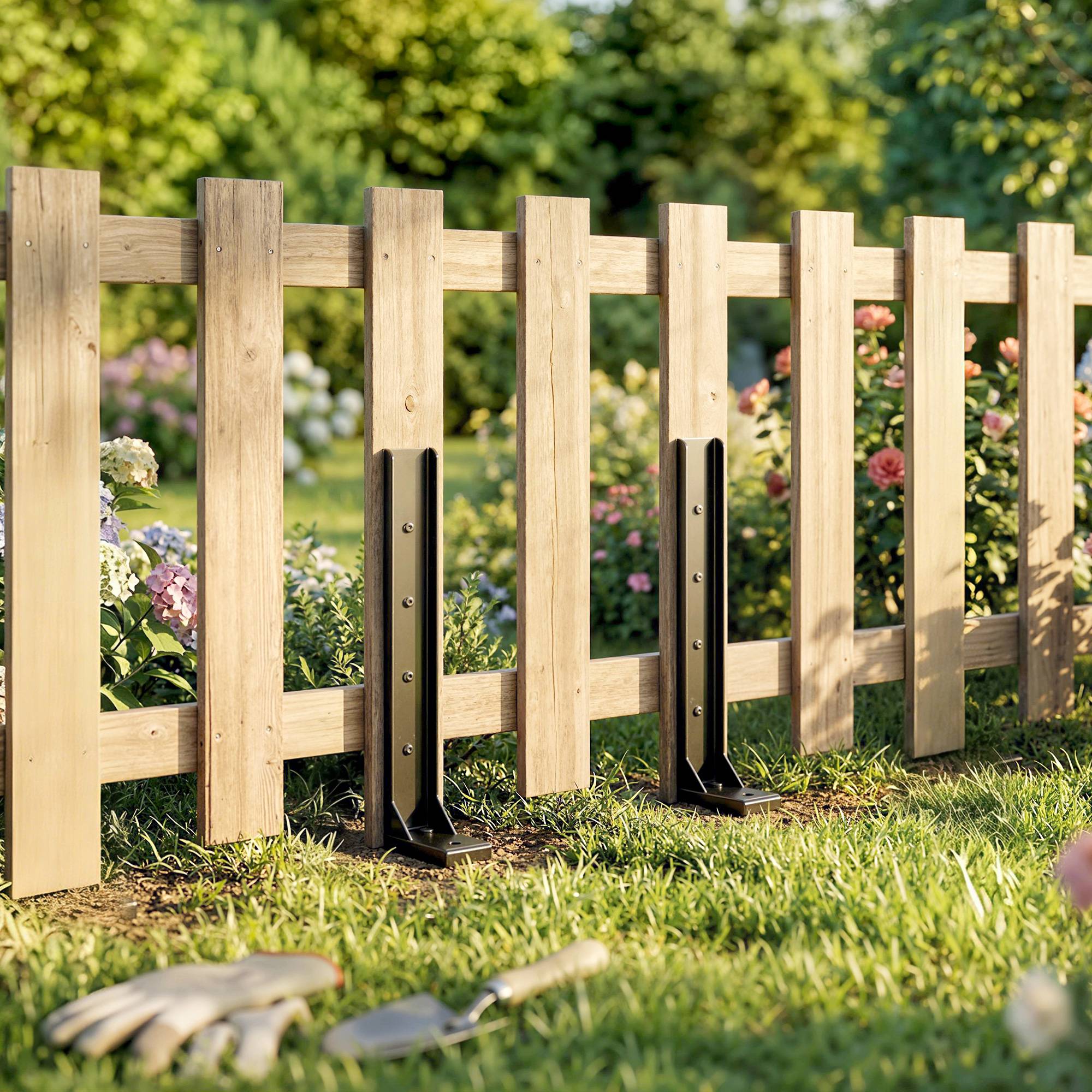 ComfortXL - Kit réparation poteau de clôture métal noir 81 x 5,5 x 12 cm lot de 2 pour jardin fixation sans creuser