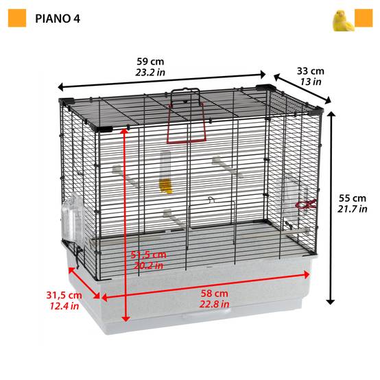 Ferplast - Ferplast Cage Oiseau PIANO 4, Cage Canari Oiseaux, avec Mangeoires, Abreuvoir pour Oiseaux, 59 x 33 x h 55 cm, avec Accessoires, Plateau Amovible - Imagen 2